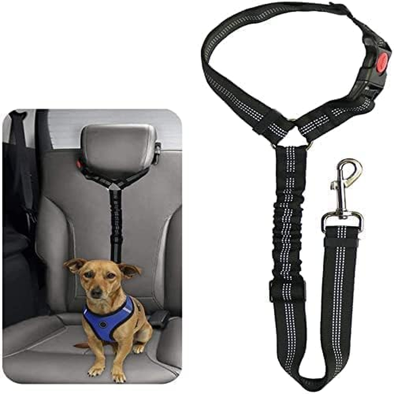 Dog Seat Belts for Cars - Dog Car Harness Adjustable - Headrest Dog Car Seat Belt Restraint Puppy - Elastic Pet Dog Seatbelt Harness - Strong Leads Harness for Dogs Cats and Pets (Black) image number 3