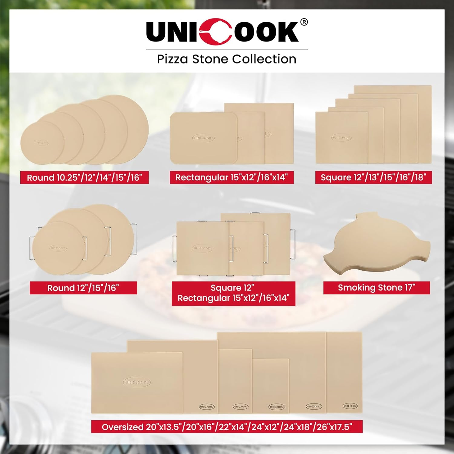 Unicook Large Rectangle Pizza Stone 20" X 13.5" Cordierite Heavy Duty Impact Resistant Pizza and Bread