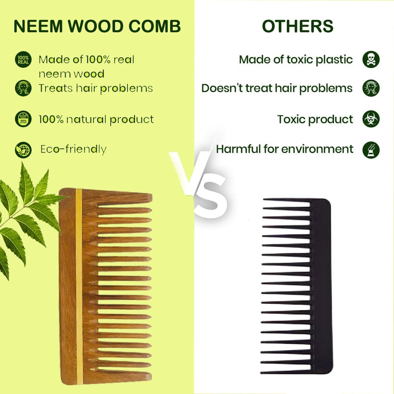 Wide Tooth Comb | Wooden Comb for Men & Women for Hair Growth | Curly Hair Detangler | anti Dandruff Comb (Pack of 1) 14 Cm image number 2