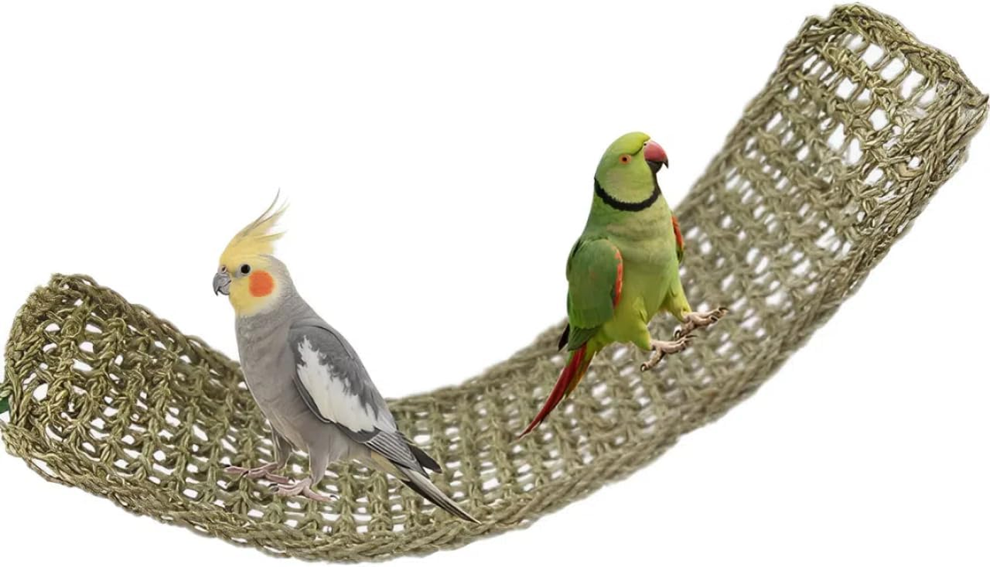 Natural Seagrass Bird Hammock Mat 29X7 Inch with 4 Hooks | Parrot Cage Chew Toy & Climbing Ladder | for Parakeet Lovebird Cockatiel Conure Budgie | Foraging Chewing Perching Birds image number 3