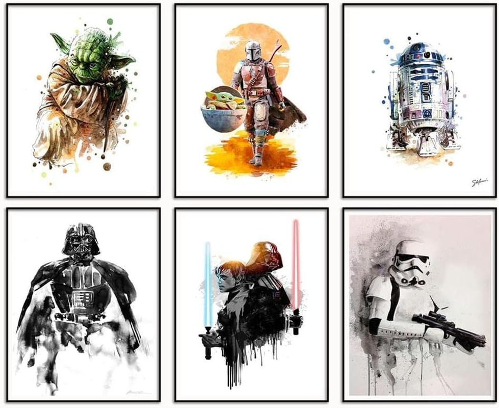 GESYR Star Wars Poster Set of 6 Watercolor Prints Kids Room Decor Darth Maul Darth Siddious Unframed 8X10 Inch
