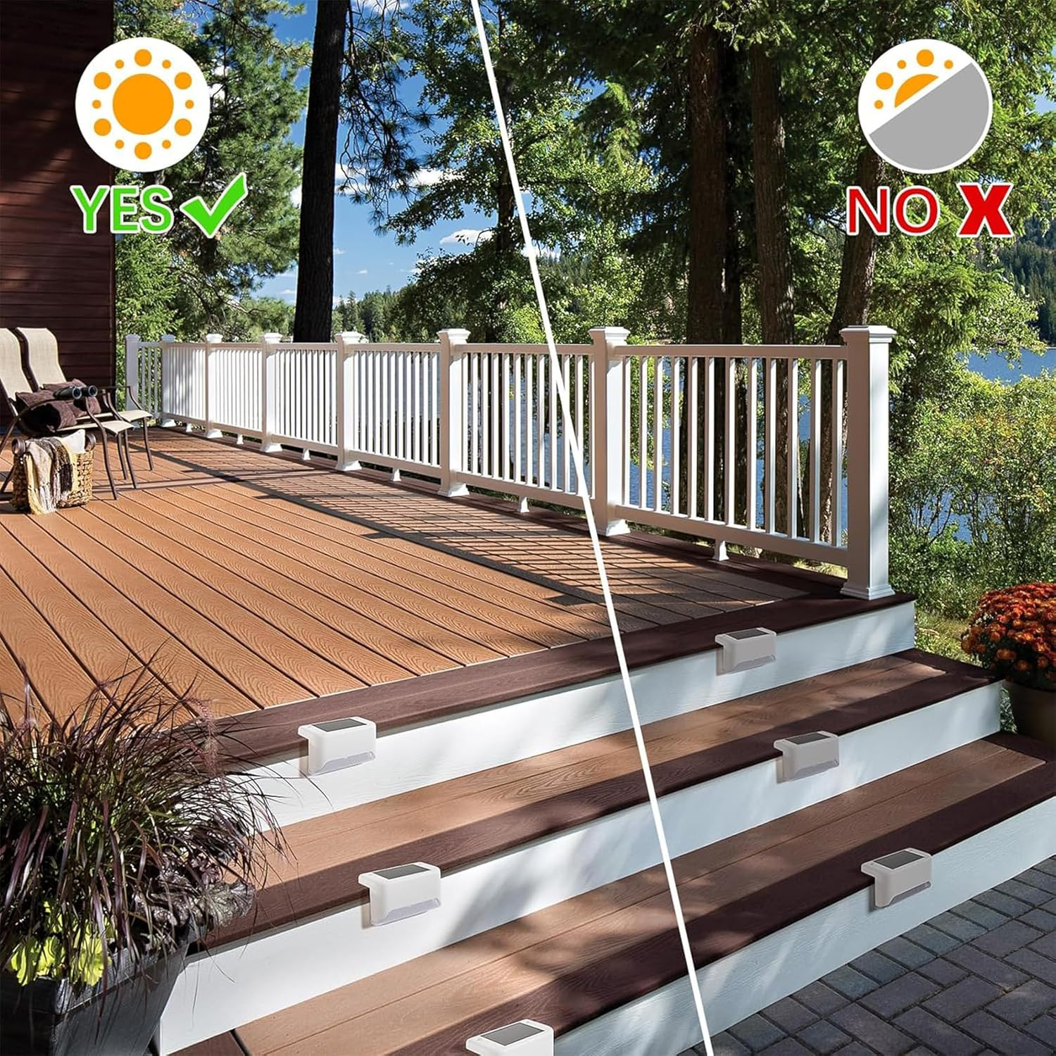 Solar Deck Lights 16 Pcs, Solar Step Lights Outdoor Waterproof Led Solar Fence Lamp for Patio, Stairs, Garden Pathway, Step and Fences (Warm White) image number 1
