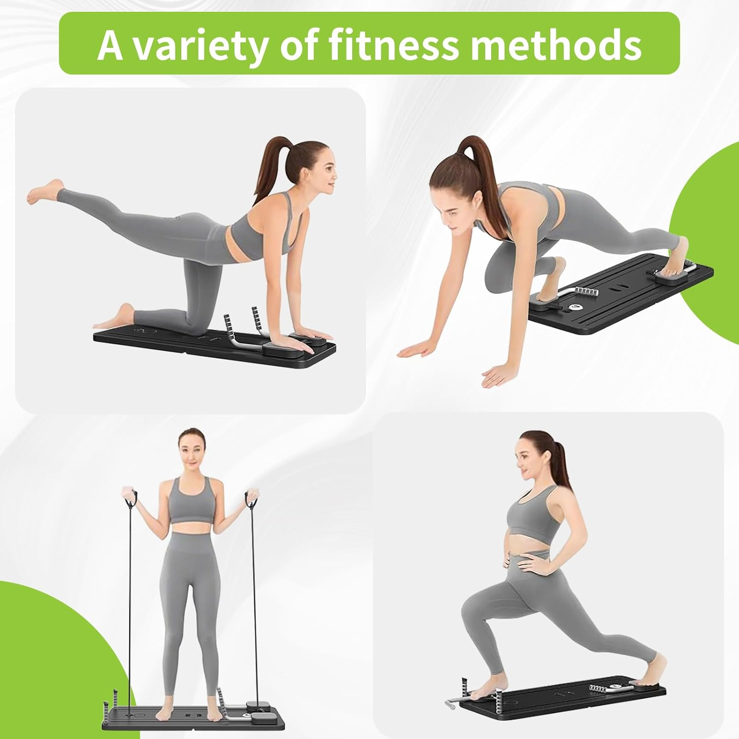 5 in 1 Pilates Reformer, Portable Foldable Pilates Board with Handles, Knee Pad and Compact Design, Black 106Cm X 40Cm X 2.8Cm Multifunctional Exercise Machine Workout Equipment for Women image number 1