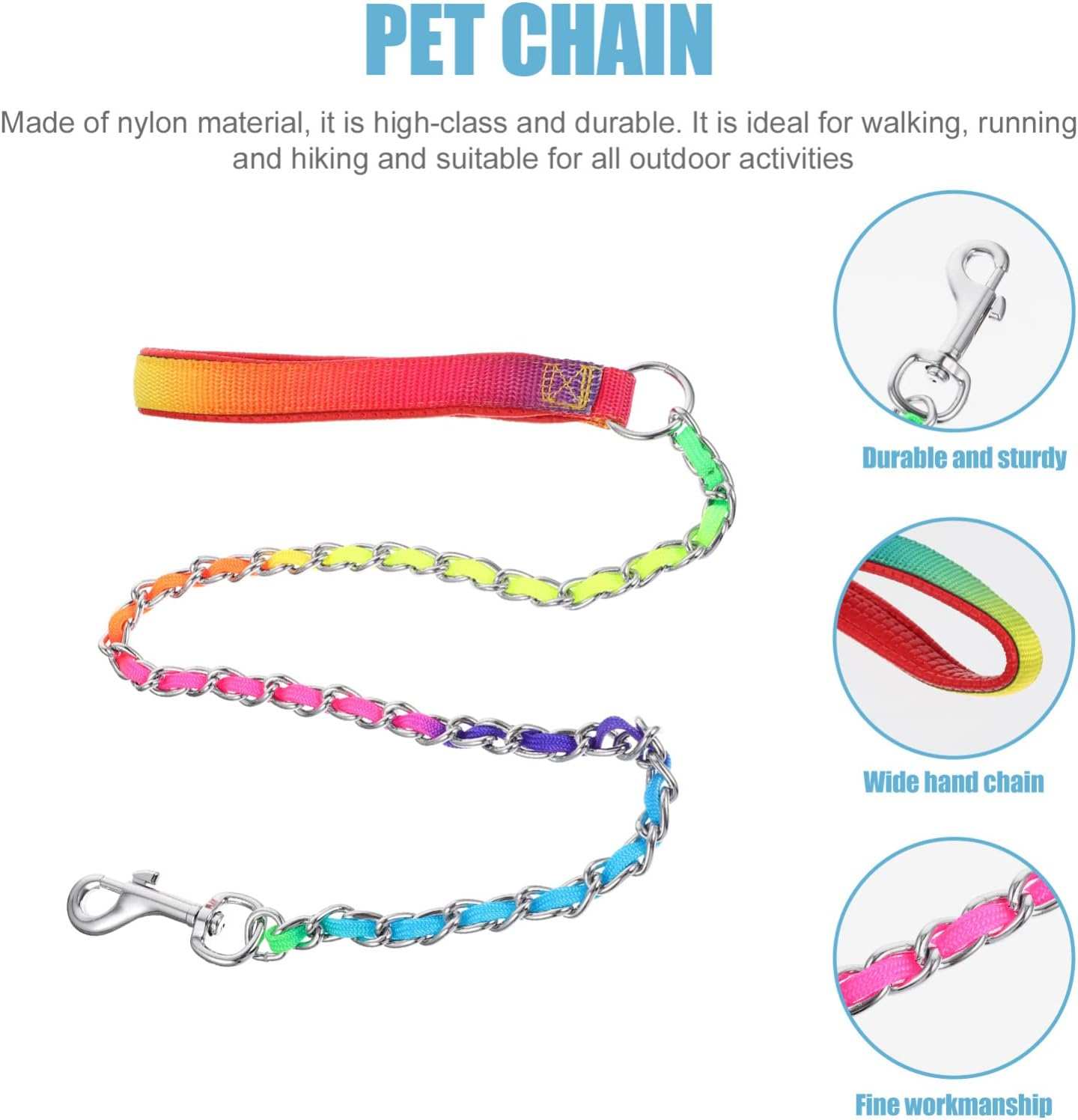 Wear Resistant Dog Chain Leash Heavy Duty Puppy Leash Padded Handle Chew Proof Pet Accessory Training Walking image number 4