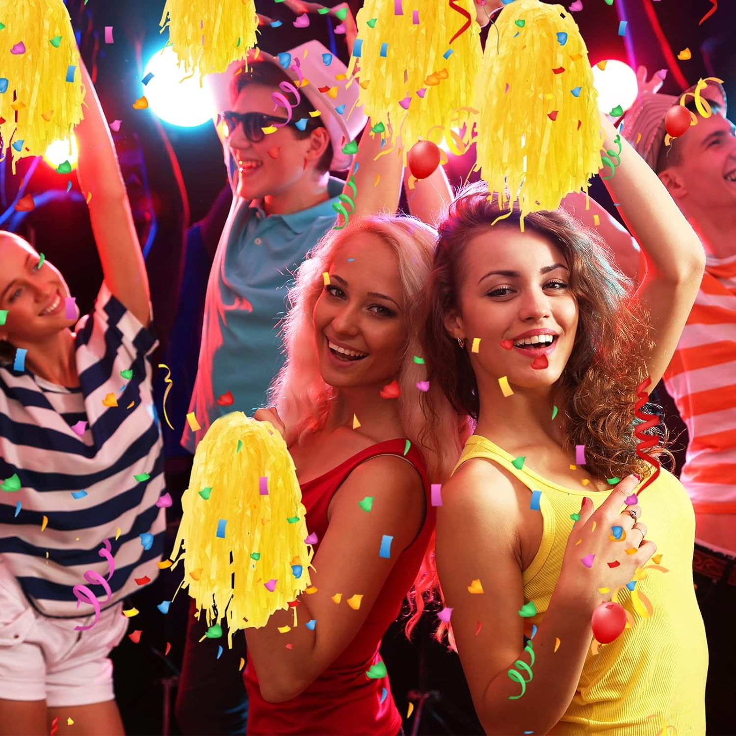 Meooeck 80 Pcs Cheerleading Pom Poms Sports Dance Cheer Pompoms with Handles Plastic Cheerleader Stuff for Sport Gymnastics Adults Cheering Team Party Decorations(Yellow) image number 2