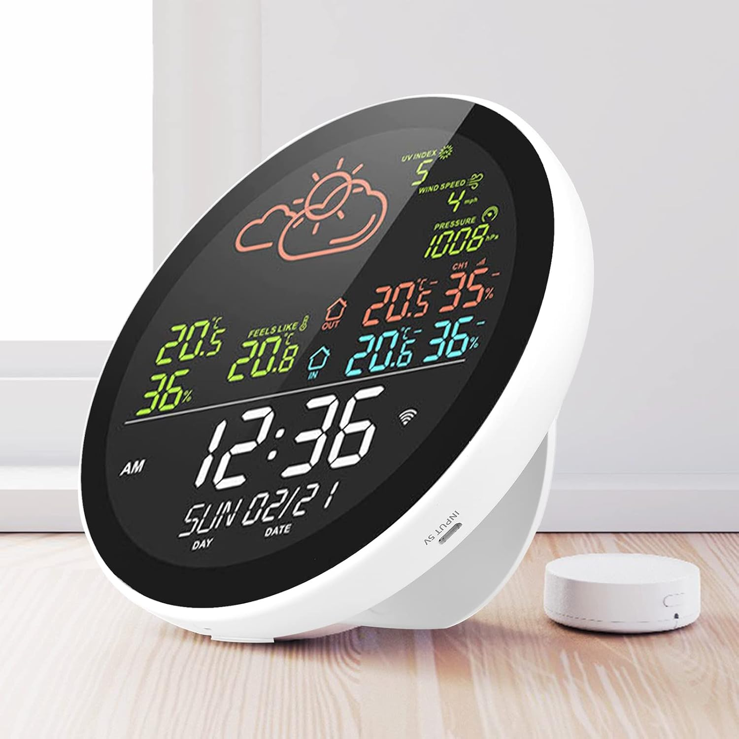 RAYWE Tuya Wifi Smart Weather Station with Clock Indoor and Outdoor Temperature&Humidity Meter Multifunctional Large Color Screen Weather Clock Temp.&Humidity Gauge with 1 Sensor image number 6