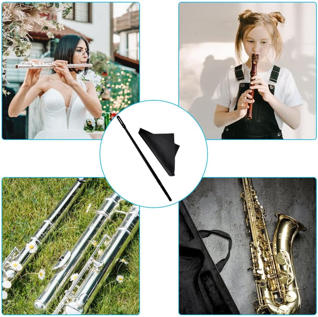 Flute Cleaning Rod with 3Pcs Flute Cleaning Cloth, Flute Cleaning Kit, Flute Cleaning Rod and Flute Cleaning Cloth, Cleaning Swabs Flute Cleaning Cloth, Flute Cleaning Cloth (Black) - Rod With 3Pcs Flute Cleaning Cloth image number 2