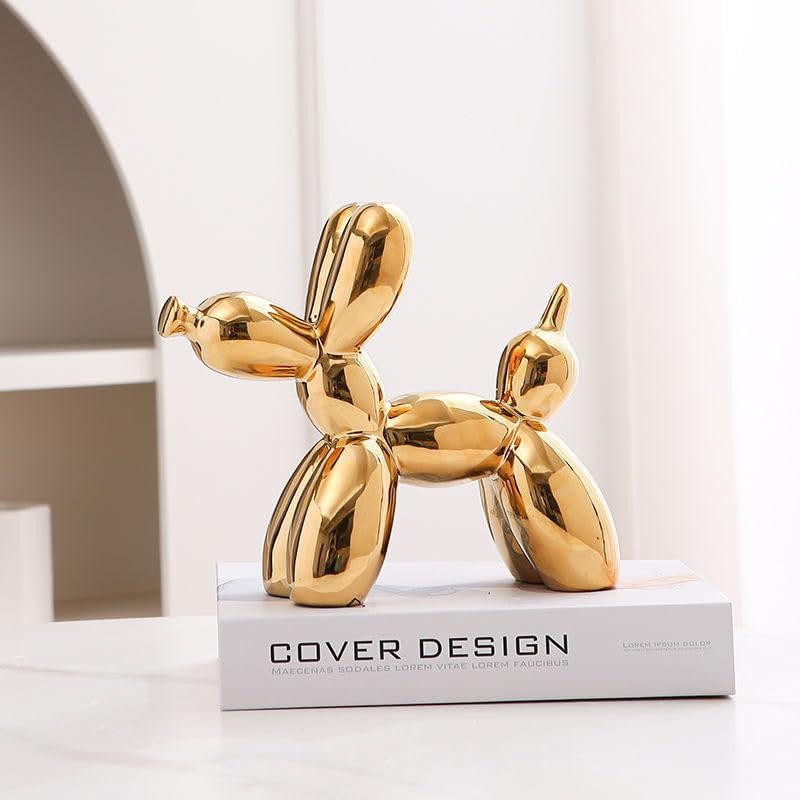 Resin Balloon Dog Sculpture,Creative Cute Animal Crafts Figurine Shaped Statue Art Sculpture Modern Desktop Ornament Decoration for Home Bedroom Living Room & Office Decor(Glod,8/ X8/ X3/)