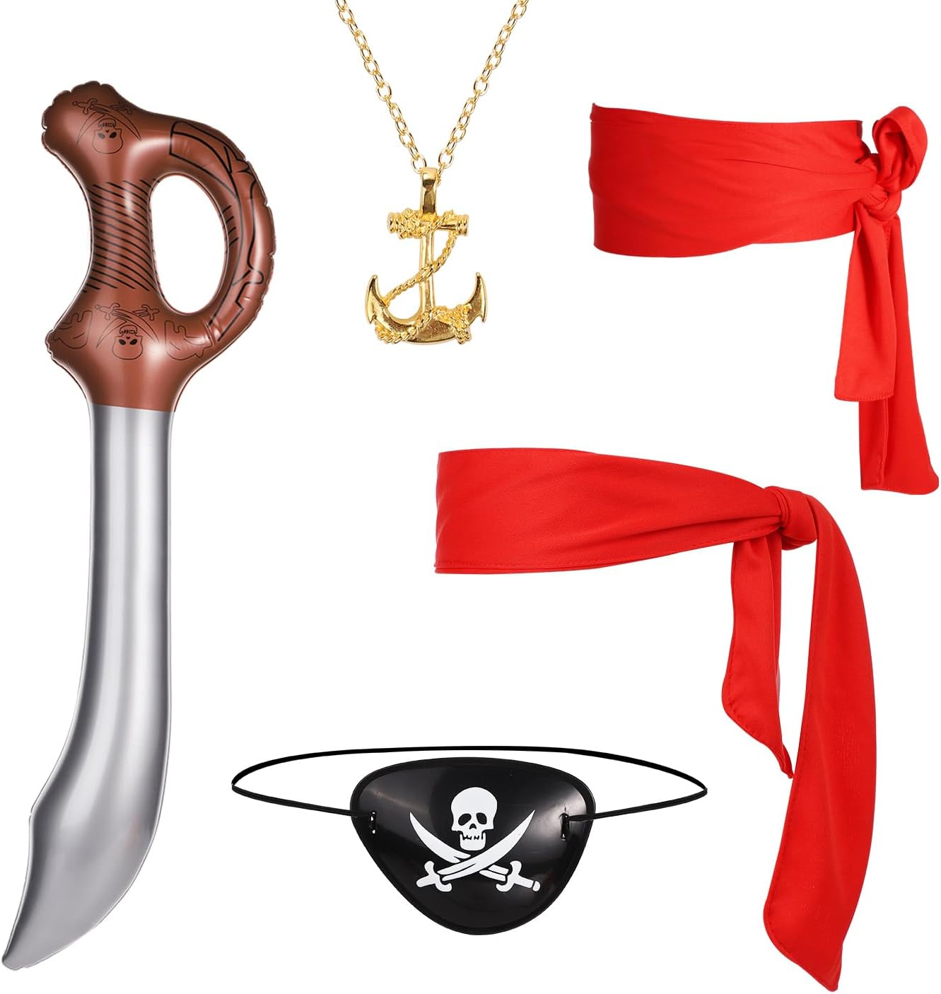 KINBOM 5Pcs Pirate Costume Accessories Set, Pirate Party Accessories Including Pirate Headband, Belt, Eye Patch, Necklace, Knife Shaped Balloon Cosplay Accessories for Pirate Party image number 3