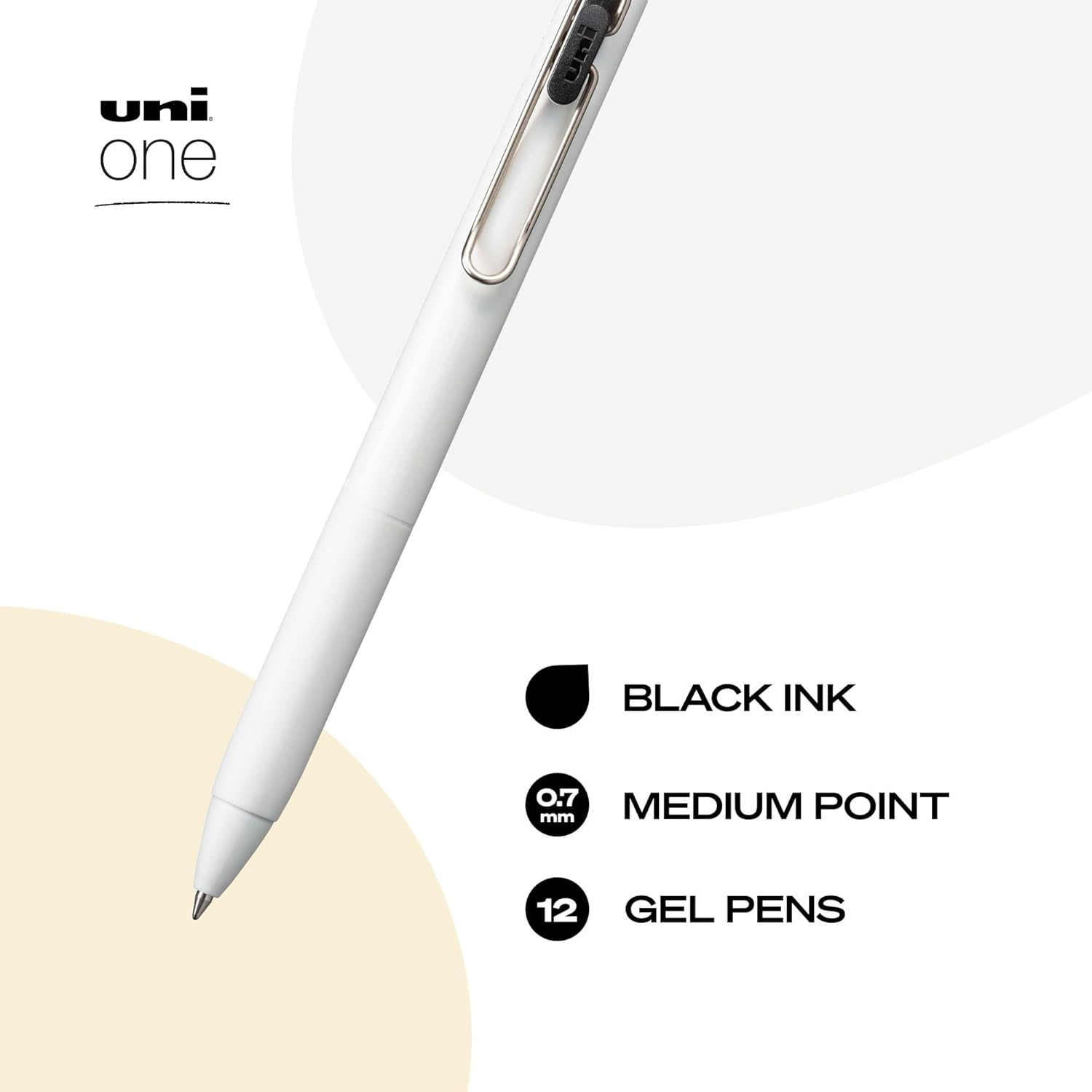 Uni-Ball Uniball One Gel Pen, 12 Black Pens, Medium Point 0.7Mm Gel Pens, Fine Point, Smooth Writing Pens, Home Office Supplies By, Colored Pens, Ink Pens for Journaling, Ballpoint Pens, Bulk Pens - Black image number 6