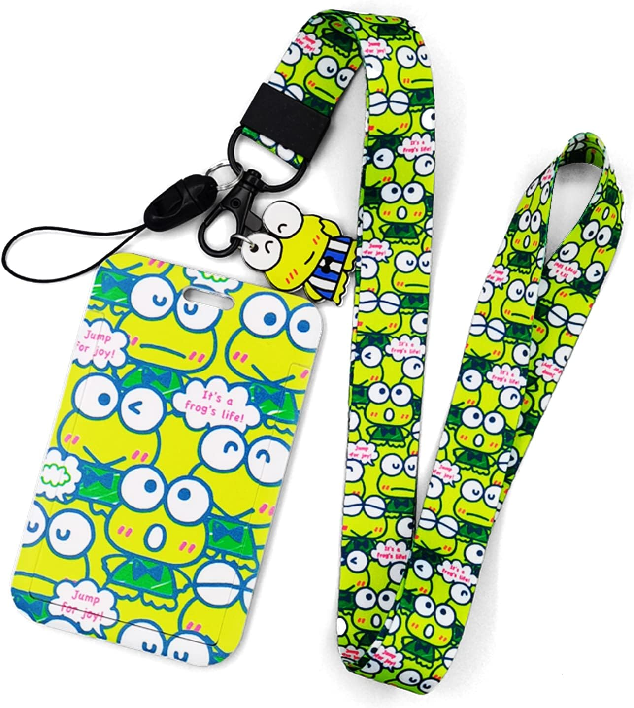 Keroppi ID Badge Holder with Lanyard,Anime Lanyard with Cute ID Card Holder,Yellow Frog Neck Lanyard Keys Badges, Rubber Charm Pendant Key Chain Keychains image number 4