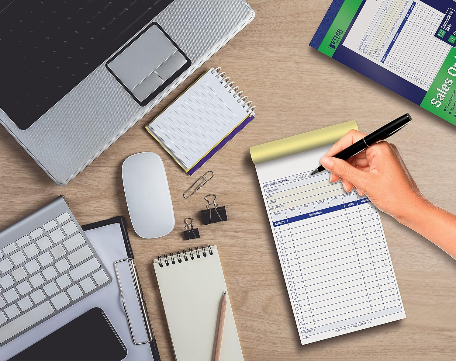 Better Office Products Sales Order Books, 3 Pack, 2-Part Carbonless (White/Canary Yellow), 4-1/8 X 7-3/16 Inches, by , 50 Sets per Book, 150 Total Sets, 3 Books