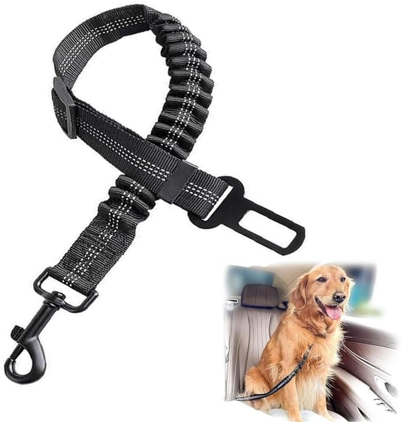 Dog Seat Belts for Cars, Leash Adjustable, Universal Dog Seatbelt for Car Travel, Elastic Buckle Pet Car Harness, Durable Cat Seat Belt with Strong Nylon Buffer-(Black)