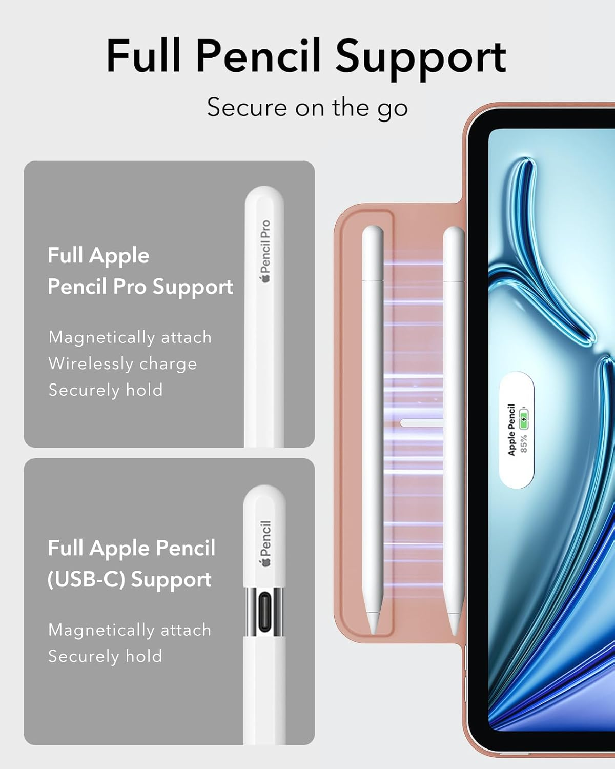 ESR for Ipad Air 11 Inch Case M3/M2, Ipad Air 7Th/6Th/5Th/4Th Gen (2025/2024/2022/2020), Powerful Magnetic Attachment, Slim Trifold Stand, Supports Pencil Pro&Pencil(Usb-C), Rose Gold image number 2