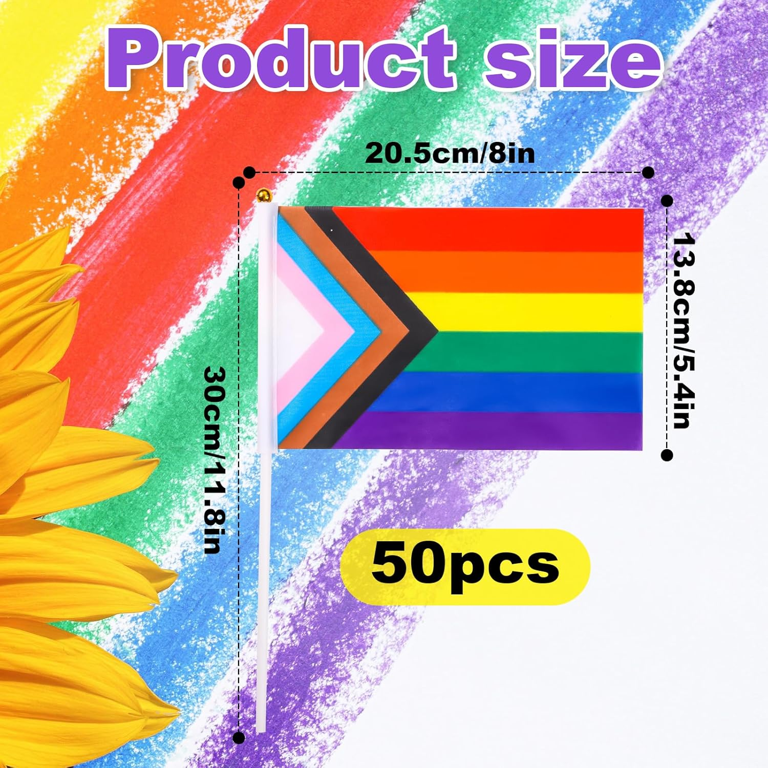 50Pcs Rainbow Pride Flags, 5X8 Inch Rainbow Handheld Flags Progress Pride Flag LGBT Flag American Rainbow Flag for Indoor Outdoor Parade Gay Pride Party Decorations image number 4