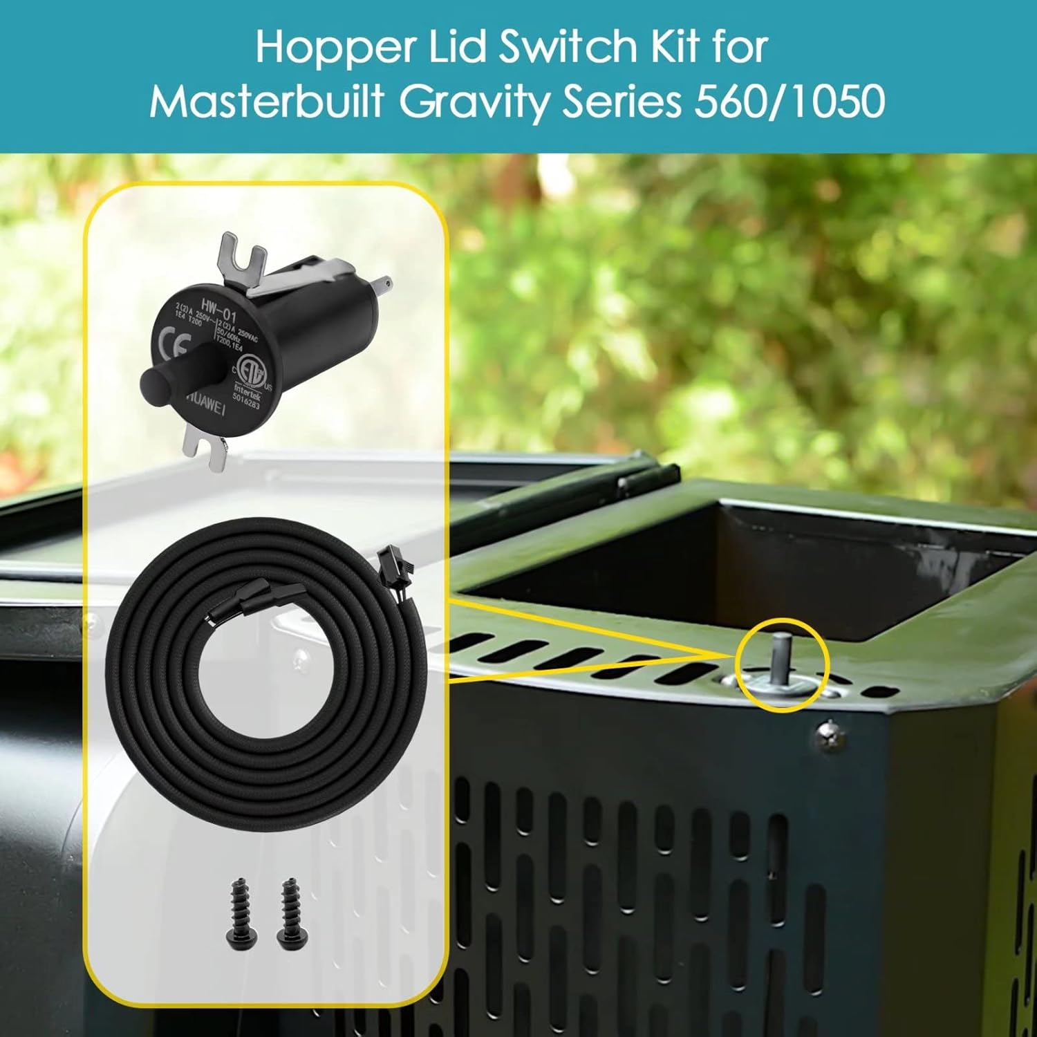 Hopper Lid/Door Switch Kit, Replacement Part for Masterbuilt Gravity Series 560/800/1050 XL Digital Charcoal Grill + Smokers, 1 Pc Hopper Lid/Door Switch and 1 Pc Hopper Wire image number 2