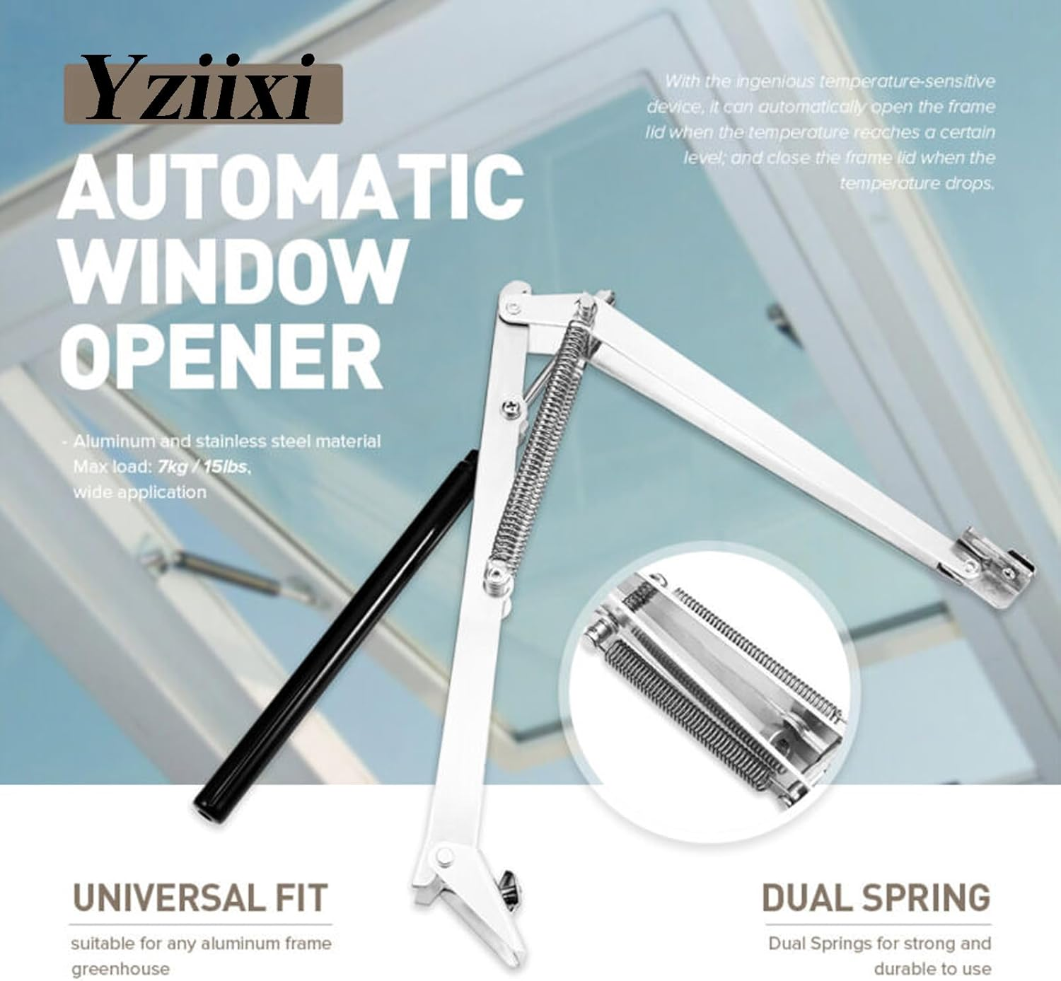 2 Pcs Automatic Greenhouse Window Opener Auto Vent Opener Roof Vent Opener Auto Vent Kit Solar Heat Sensitive Agriculture Gardening Tools and Supplies (Dual Spring Lifts 15 Lbs) image number 5