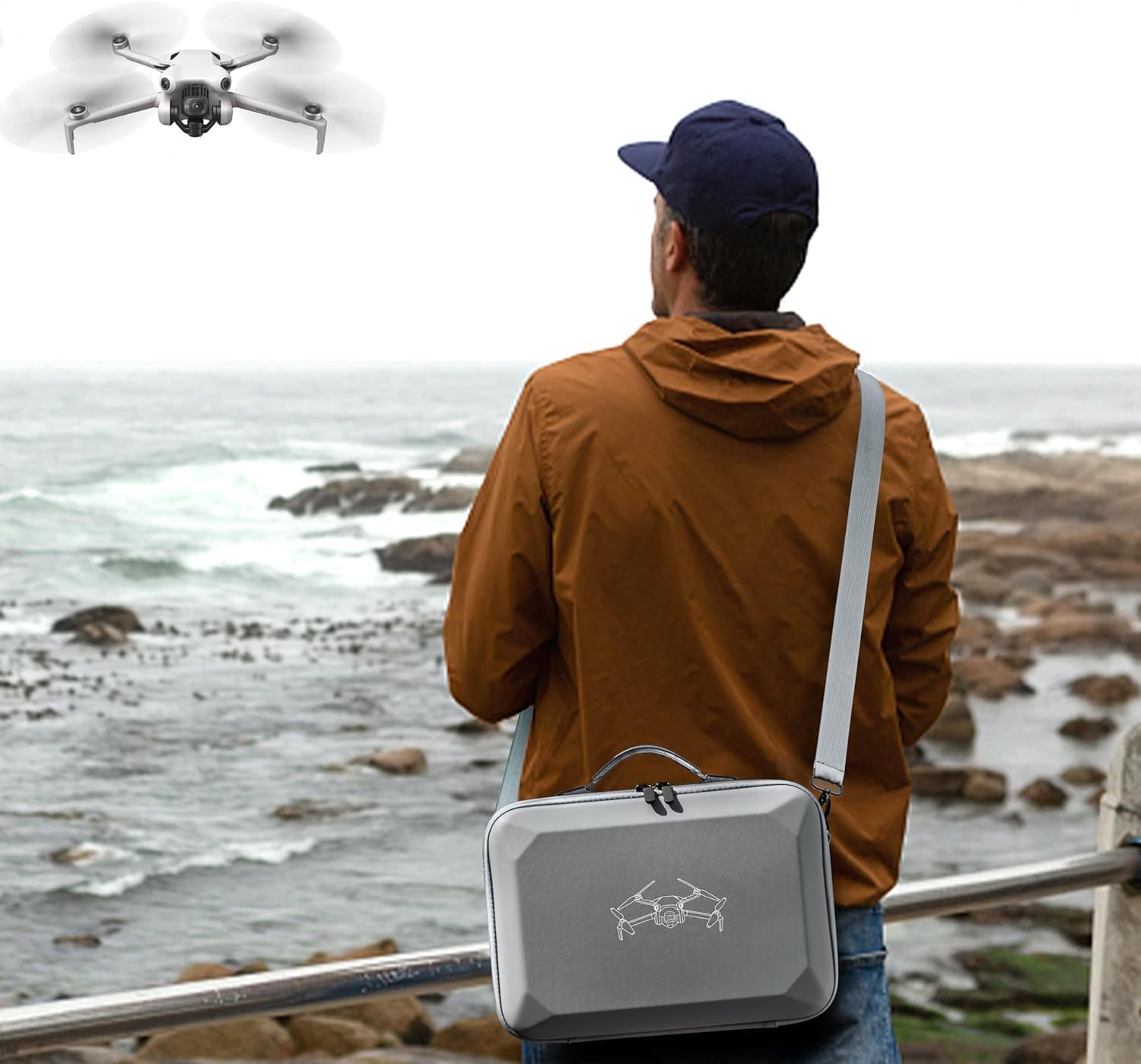 Tomat Mini 4 Pro Case, Portable PU Leather Storage Shoulder Bag for DJI Mini 4 Pro Fly More Combo Accessories（Rc 2 Controller Compatible with Three Batteries image number 5