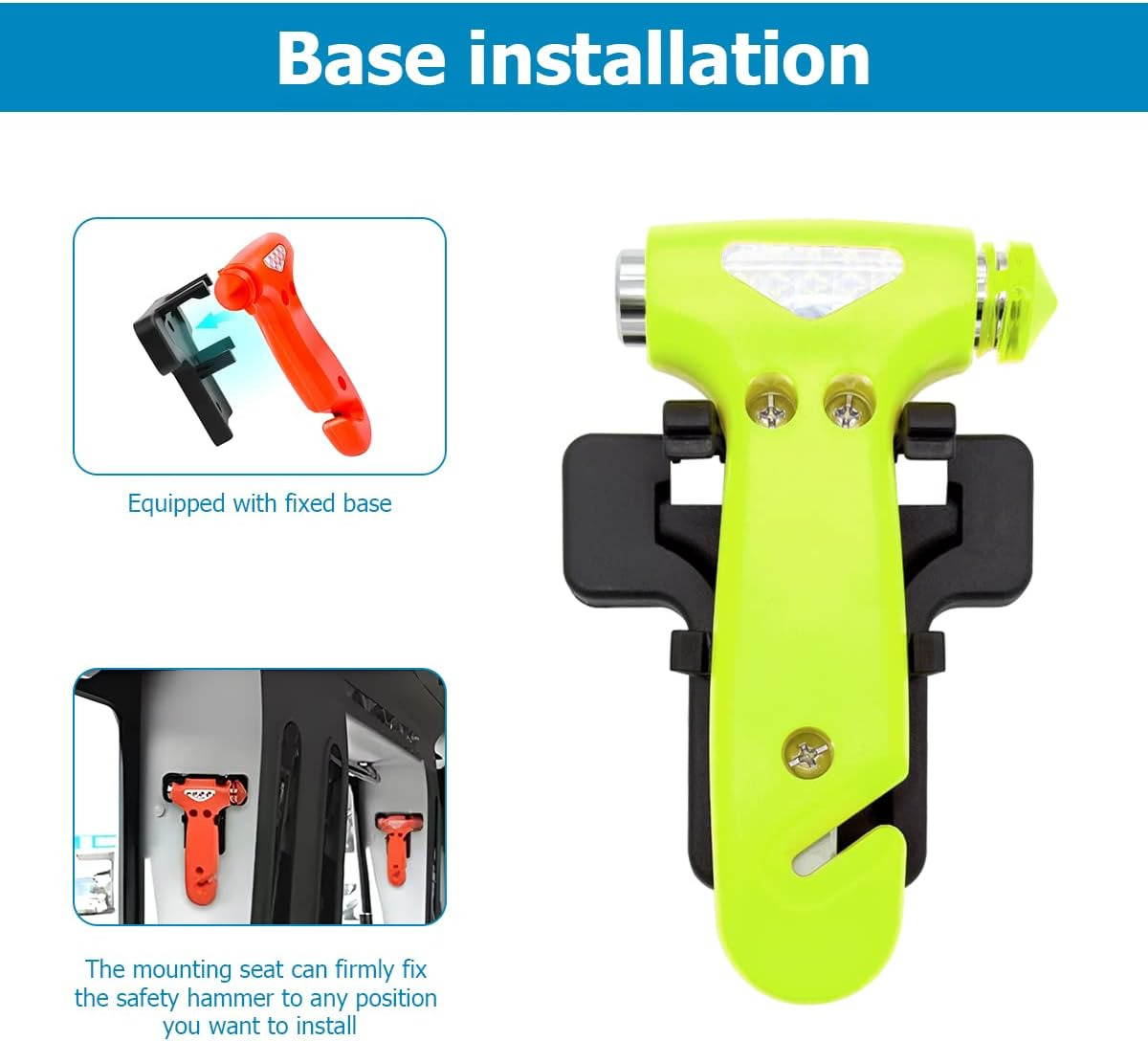 BELOMI 2 Pack Car Safety Hammer, Emergency Escape Tool with Window Breaker and Seat Belt Cutter, 5-In-1 Auto Multifunctional Escape Hammer for Accident, Vehicle Survive Accessories (Green) image number 1