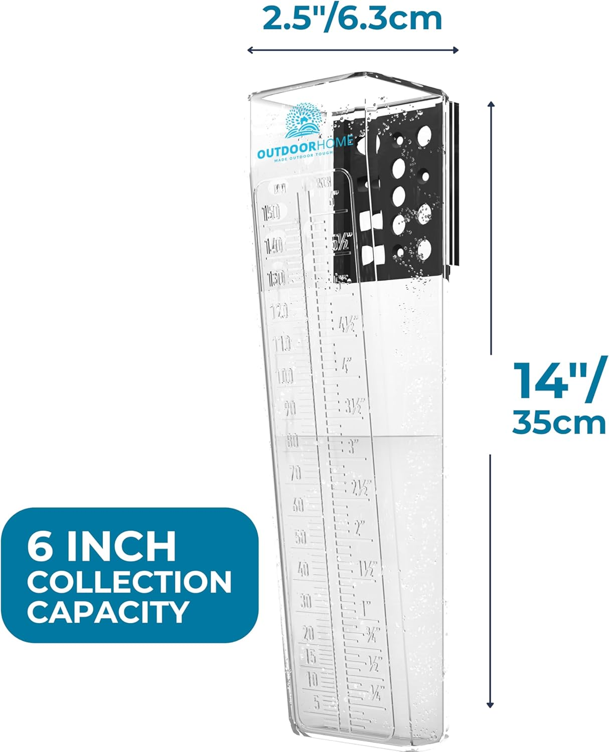 Outdoor Home Rain Gauge &ndash; 6-Inch Heavy Duty Polycarbonate Rain Measure, Aussie Made Fence or Post Mount | Accurate Garden Tool | Manual Weather Gauge for Yard, Farm, Outdoor Use image number 2