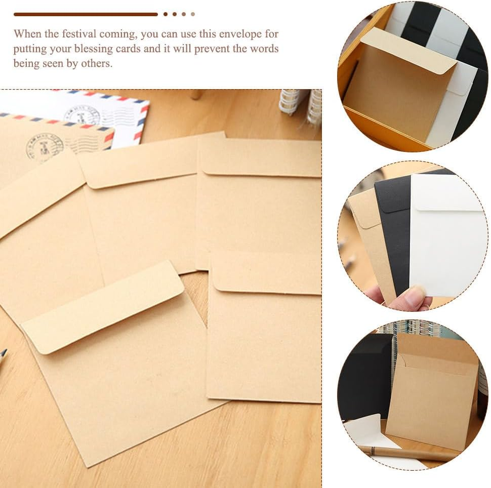 MAGICLULU 100Pcs Kraft Envelope Packets Note Envelopes Brown Stamps Envelopes Coin Storage Small 2X3 Wedding Invitation Coin Vellum Paper Square Clip image number 6