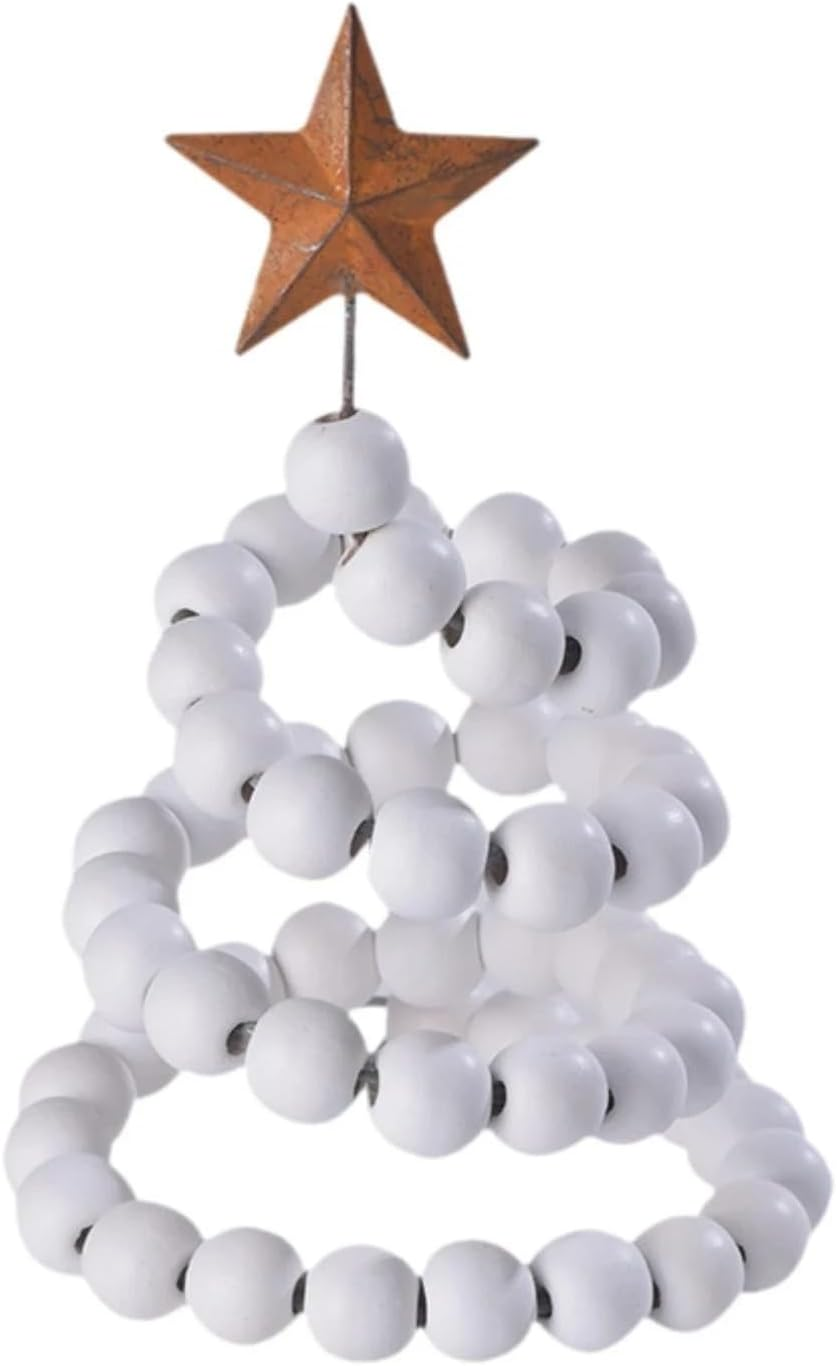 Mini Christmas Tree for Desk, Decorative Wooden Bead Christmas Tree Statue for Party, Star Top Christmas Tree For, White, as Described