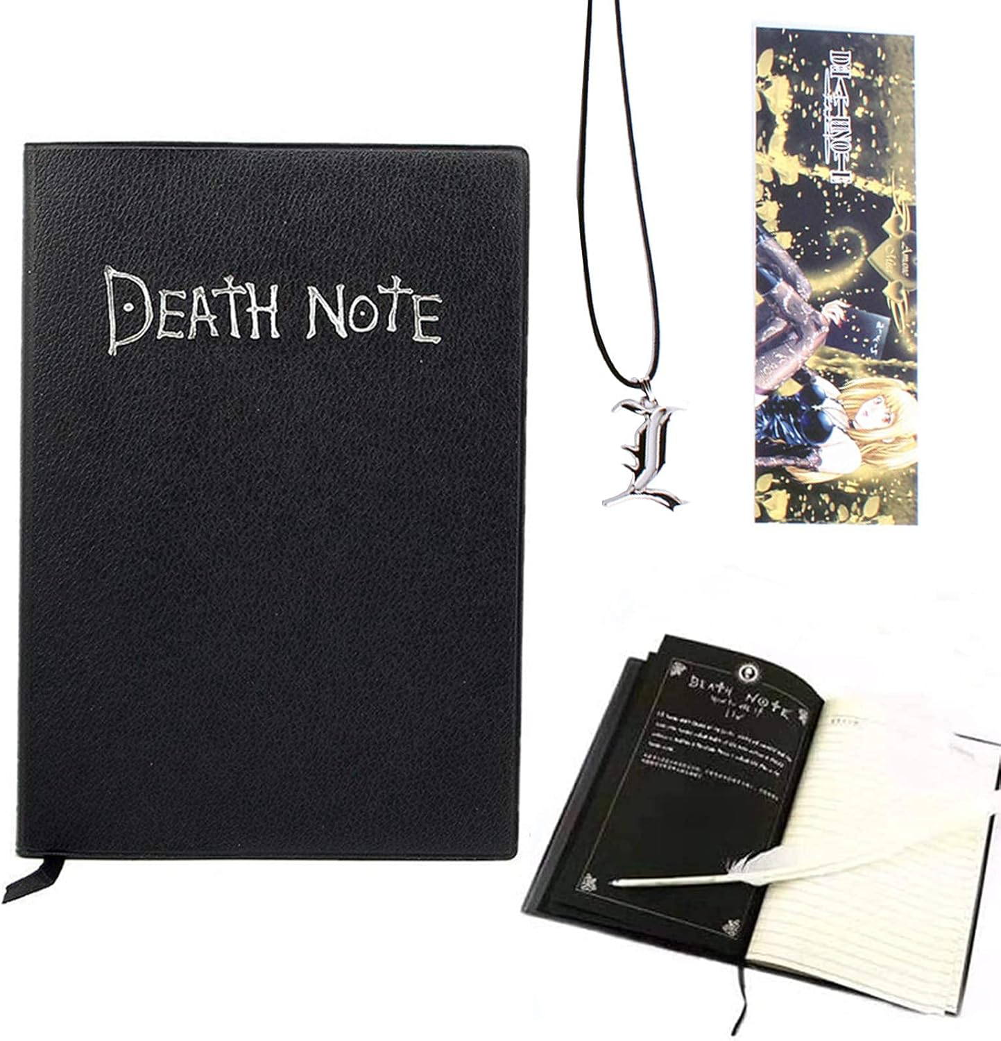 Death Note Notizbuch Mit Federstift, F&uuml;r Cosplay-Liebhaber, Kann Als Tagebuch Und Notizbuch Verwendet Werden (Mit Federstift Und L-F&ouml;rmiger Halskette) image number 3