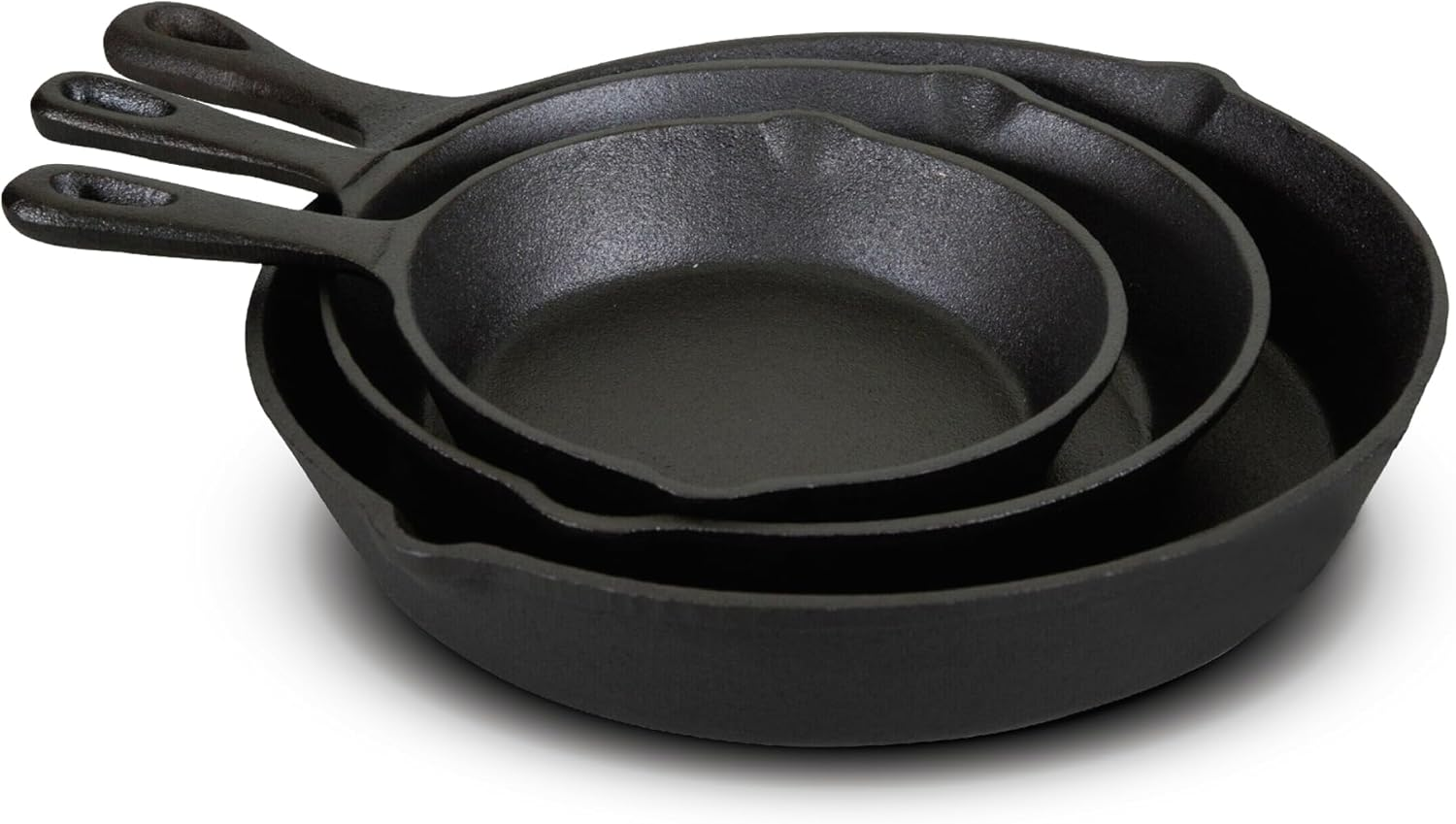 Jim Beam HEA Set of 3 Pre Seasoned Cast Iron Skillets with Even Distribution and Heat Retention-6" 8" 10", 10'', Black image number 1