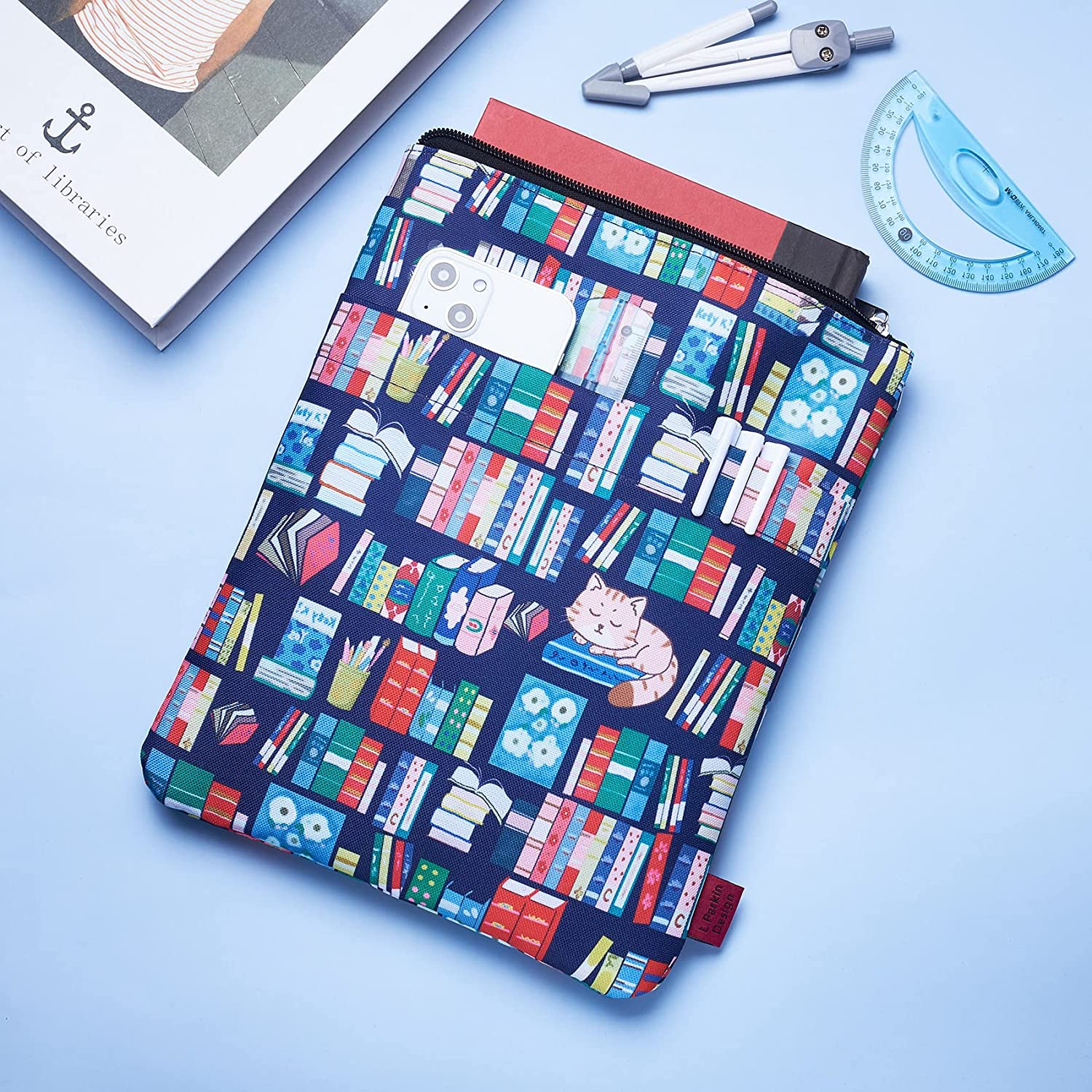 Cute Bookshelf Book Sleeve, Book Sleeves with Zipper, Book Protector Book Covers for Paperbacks, 11 X 8.5 Inch, Bibliophile Gifts image number 2