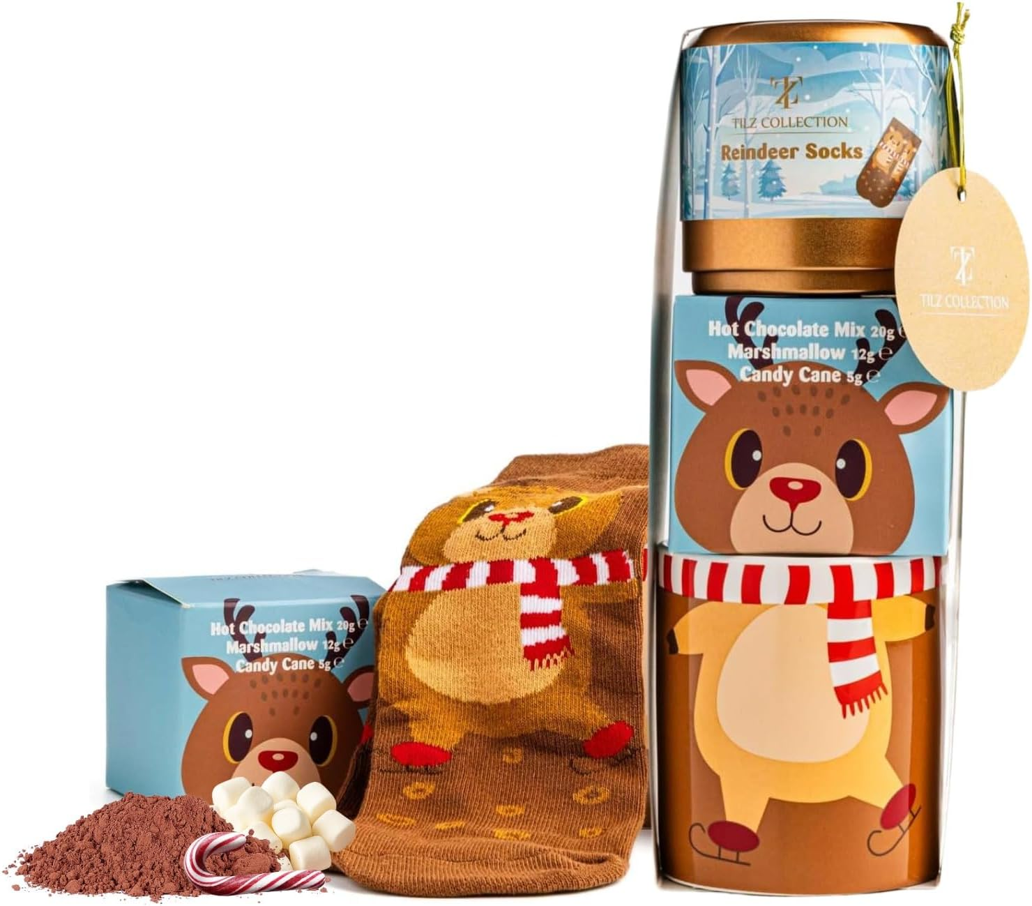 Hot Chocolate Gift Set with Mug, Socks and Candy Cane - Reindeer Set for Kids, Mini Cocoa Cups (With Socks) image number 4