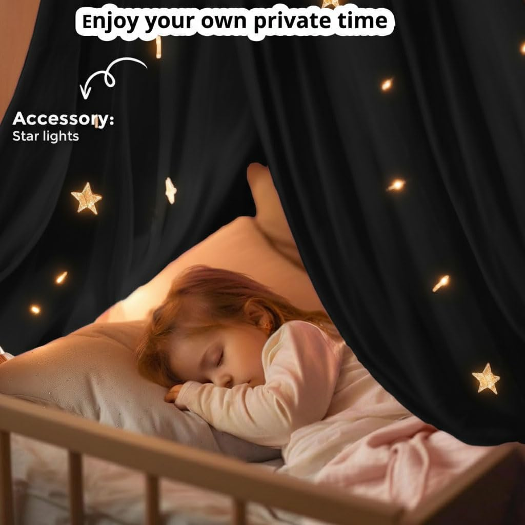 Akiky Bed Canopy for Kids Boys Baby Bed with Lights,Dream Catcher,Hanging Canopy for Indoor Outdoor Castle Canopy for Reading Nook House Decoration (Black) image number 1