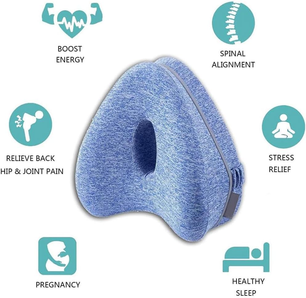 Alignment Leg Pillow for Side Sleepers &ndash; Ergonomic Hip & Sciatica Pain Relief, Spine Support with Hollow Strap, Comfortable Sleep Aid (Blue) image number 3