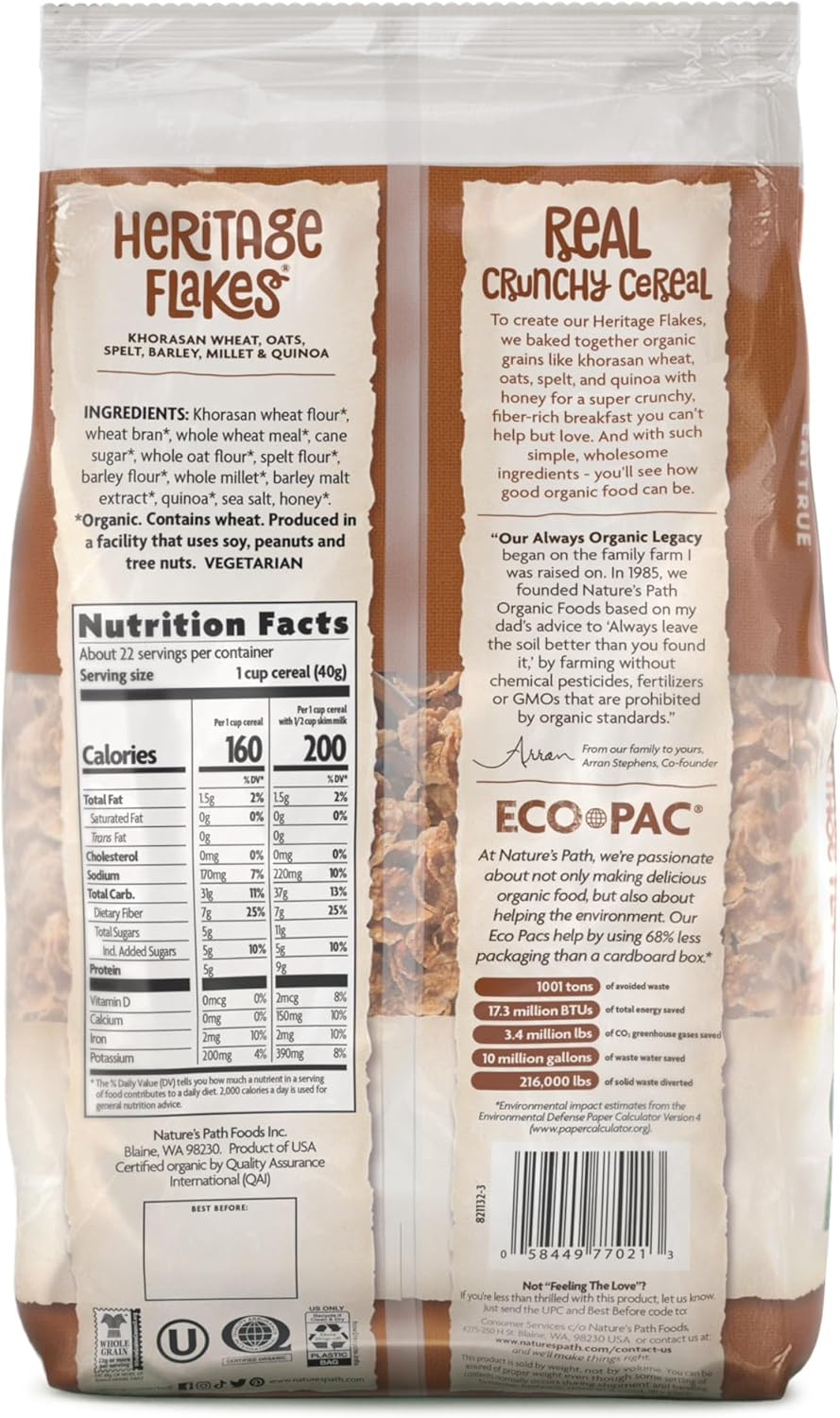 Nature'S Path Nature`S Path Organic Heritage Flakes Eco Pack 907G, 907 G image number 3