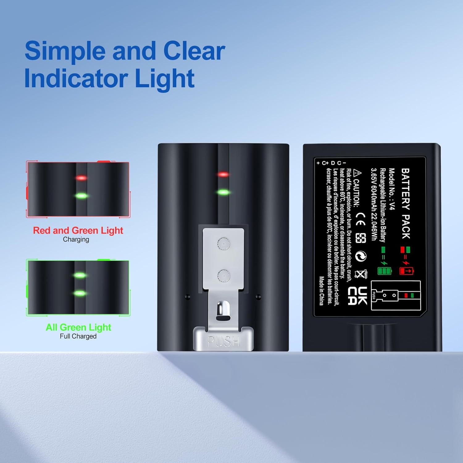 1 Pack Battery for Ring (3.65V 6040Mah), Quick Release Rechargeable V4 Battery Compatible with Ring-Video Doorbell 2(2024 Release)/3/4/3 Plus,Stick up Cam Indooor and Outdoor,Spotlight Cam image number 2