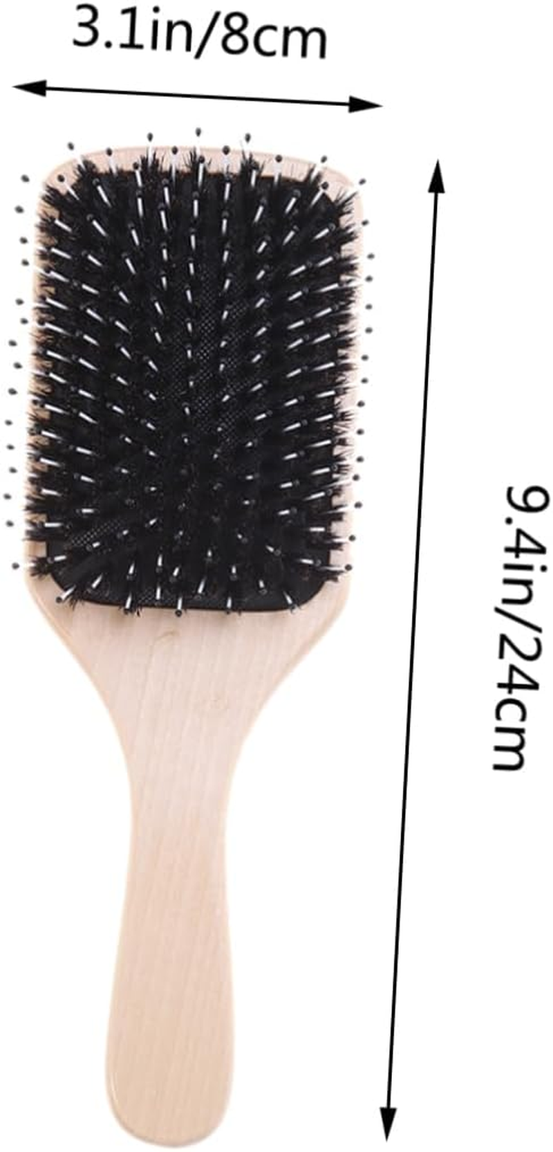 Natural Boar Bristle Paddle Hairbrush with Cushion Pad, Wooden Styling Hair Brush for Curly Wavy Thick Hair, Scalp Massaging Detangler Suitable for Women and Men