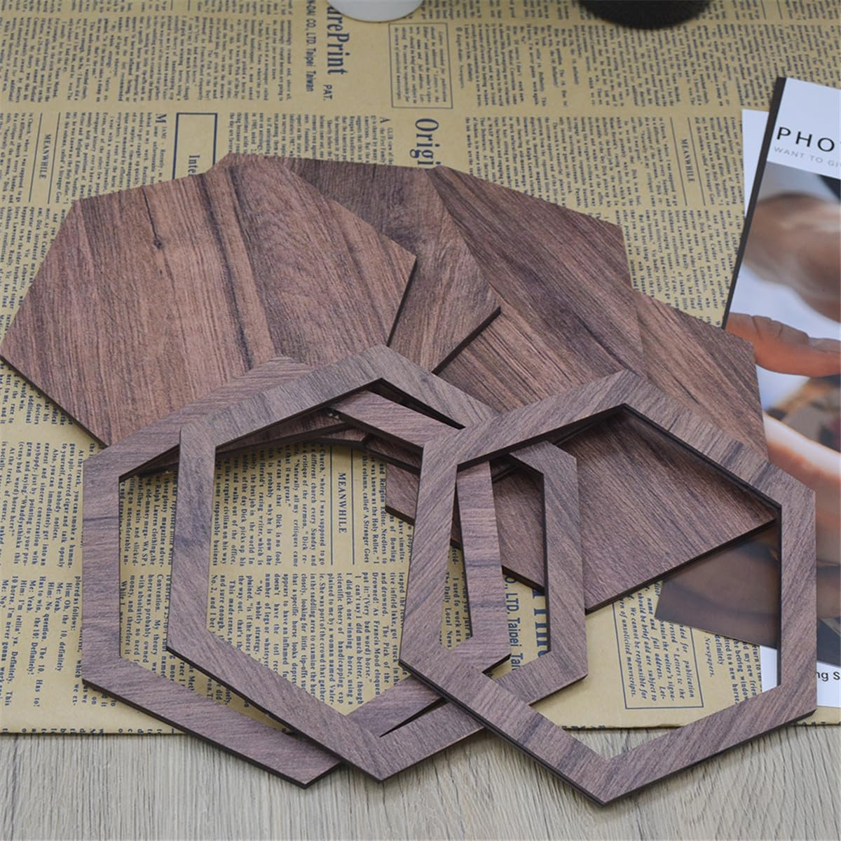 Wooden Hexagon Wall Decor - 10 Pcs Creative Wood Wall Panels, Self Adhesive Hexagon Wall Decals for Living Room, TV Background, Bedroom, DIY Home Decoration image number 3