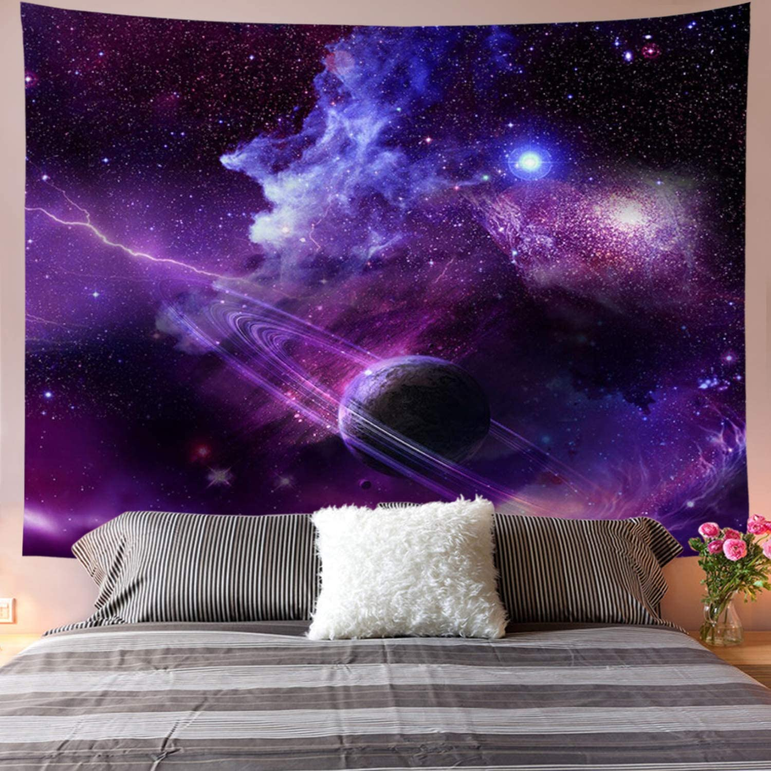 Galaxy Tapestry Starry Sky Psychedelic Space Landscape Art Print Wall Hanging for Home Decor (H51.2W59.1 Inches) image number 2