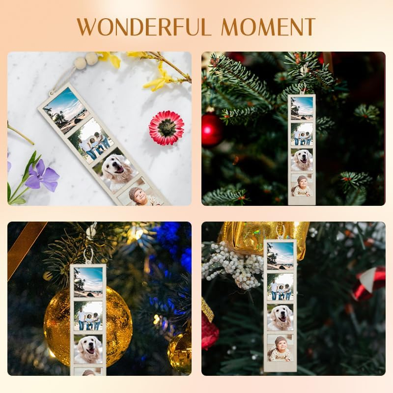Wood Hanging Photo Frames Christams Xmas Gifts for Friends Family Tree Keepsake Small Picture Frame Ornament for Car Wall Decor Anniversary Decorations image number 3