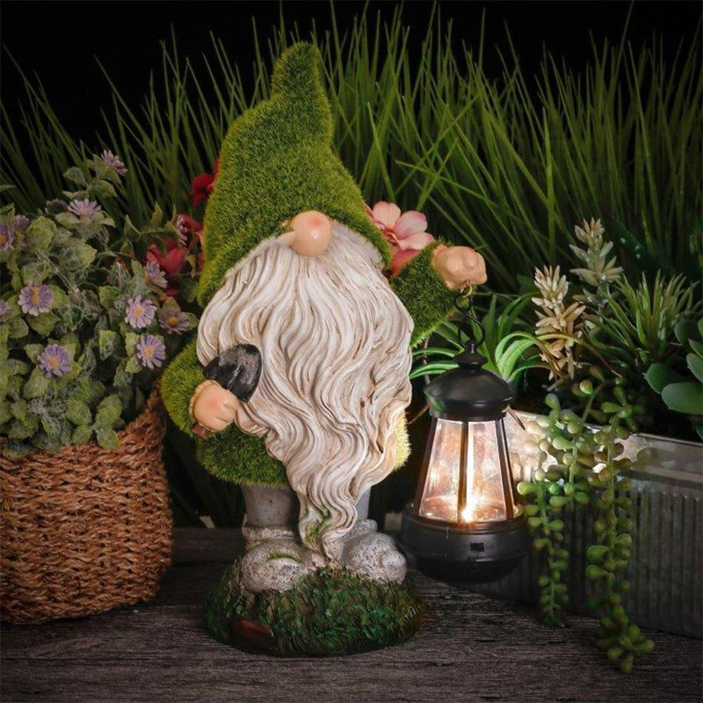 TOMVAES Solar Garden Statue, Creative Gnome Garden Statue Outdoor Lawn Decoration, Ornament Housewarming Garden for Patio Balcony Yard image number 3