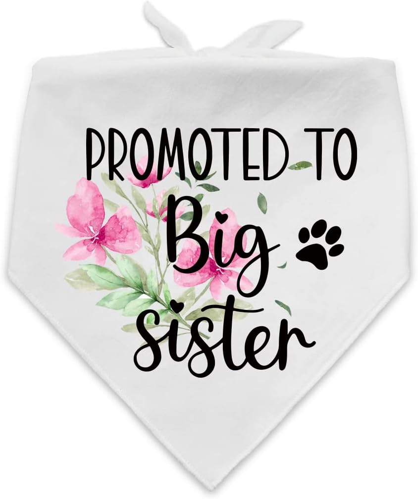 NTKIO Funny White Flower Pattern Plaid Cotton Pet Dog Bandana, Promoted to Big Sister, Pet Dog Pregnancy Announcement Gender Reveal Photo Prop Triangle Bibs Accessories for Dog Lovers Owner Gift