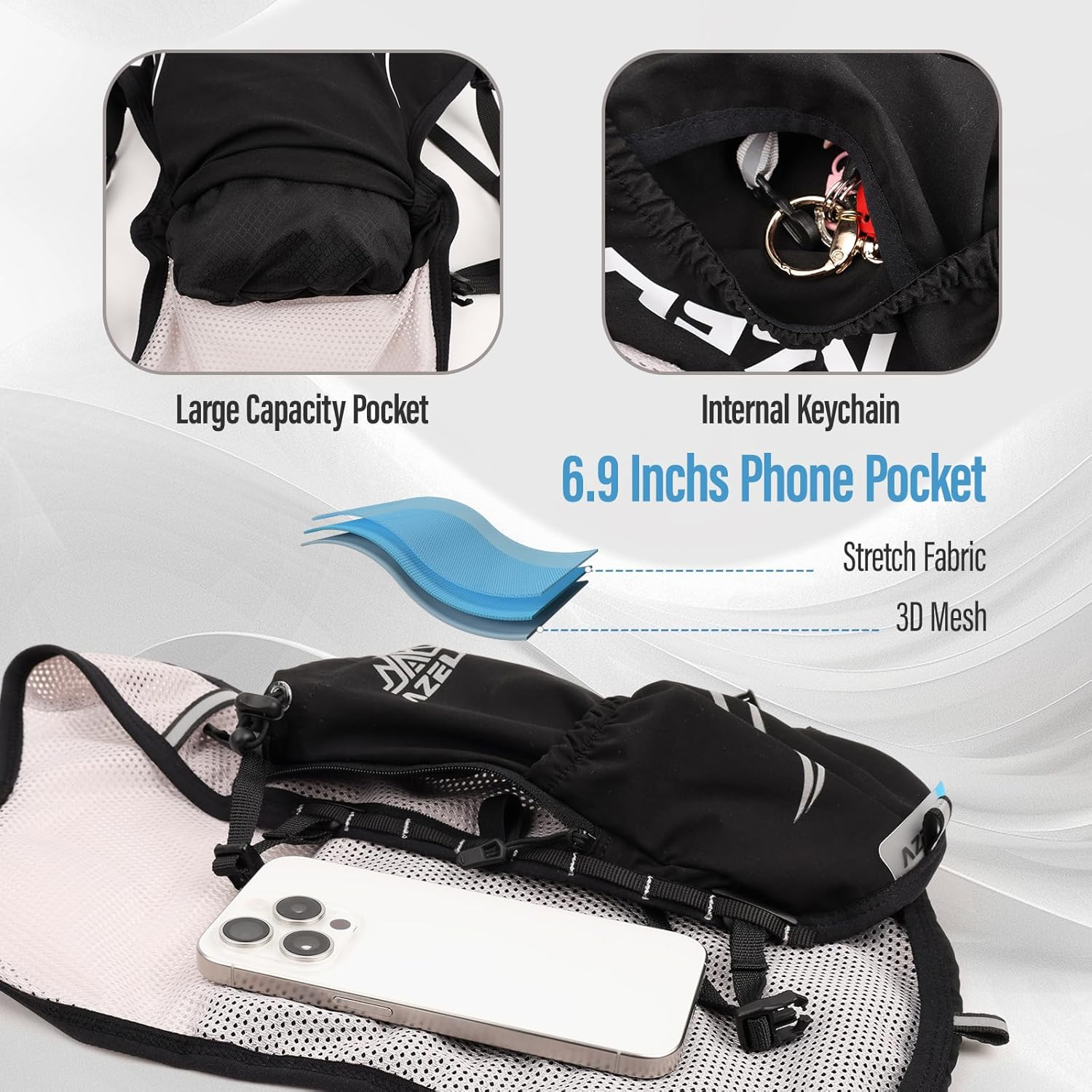 Running Vest Backpack, Lightweight Breathable Hydration Vest with Reflective Strips, Multi-Functional Adjustable Running Vests Womens Men for Outdoor Hiking Cycling image number 5