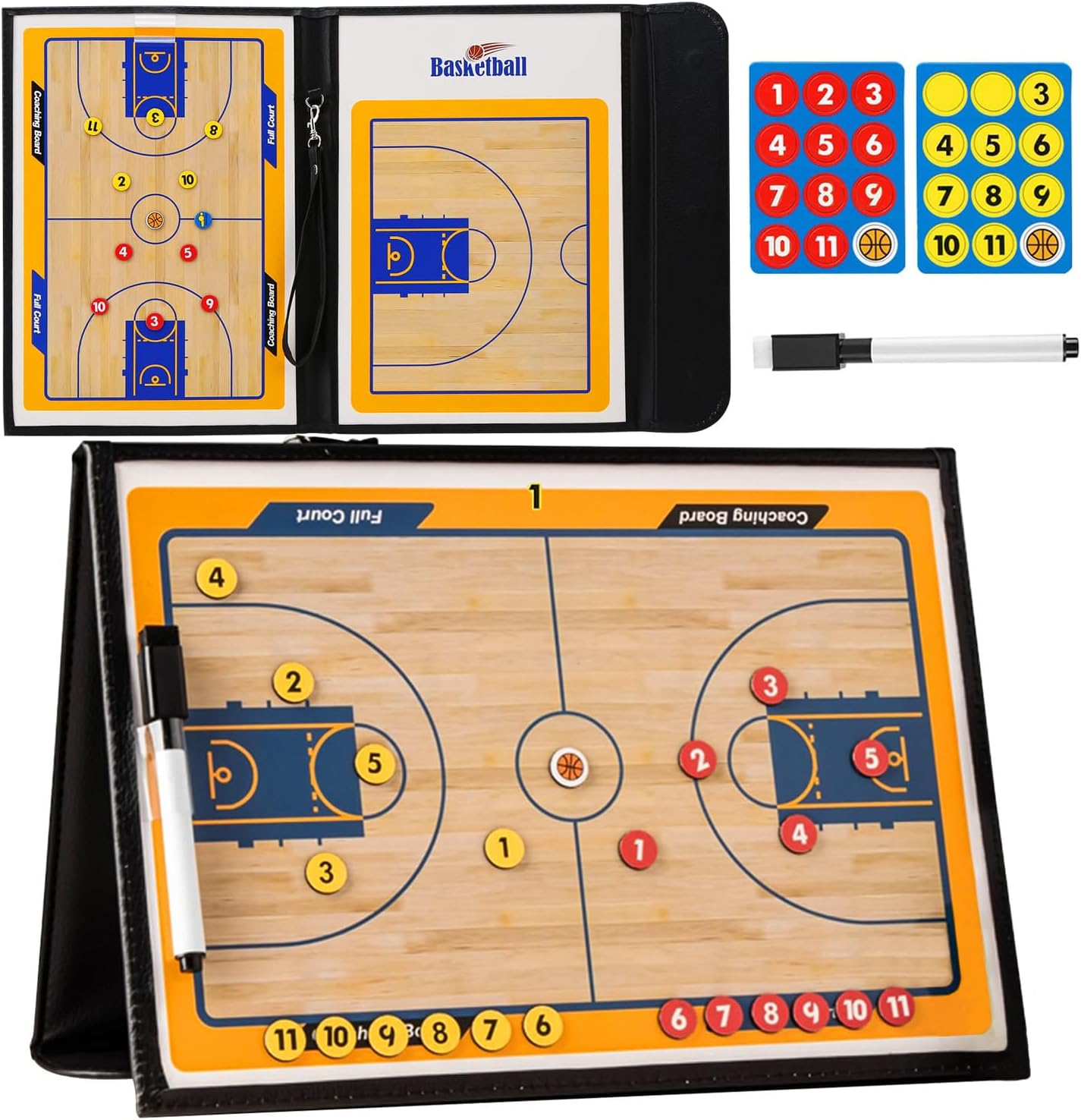 Basketball Coaching Board Coaches Clipboard Tactical Magnetic Board Kit Portable Strategy Coach Board Coach Training Equipment with Magnets, Marker Pen and Zipper Bag