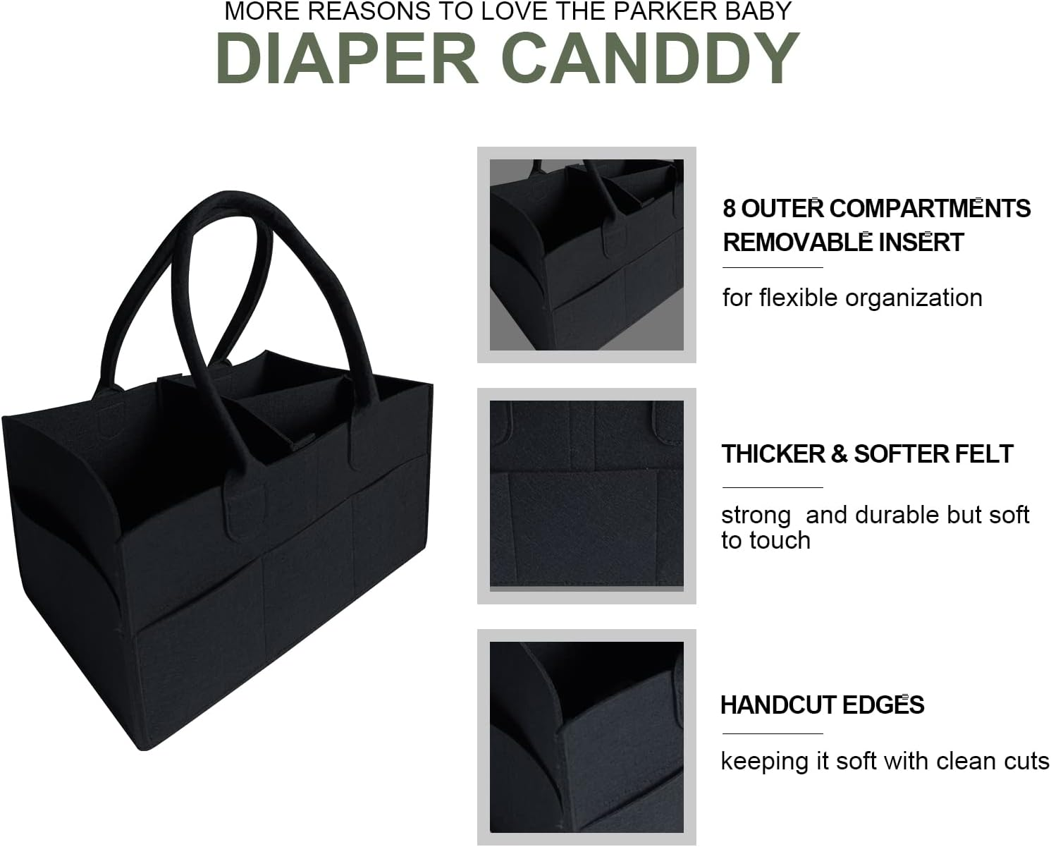 Baby Diaper Caddy Organizer: Portable Holder Bag for Changing Table and Car, Nursery Essentials Storage Bins Gifts for Baby Shower, Newborn Registry -Large（Black） image number 3