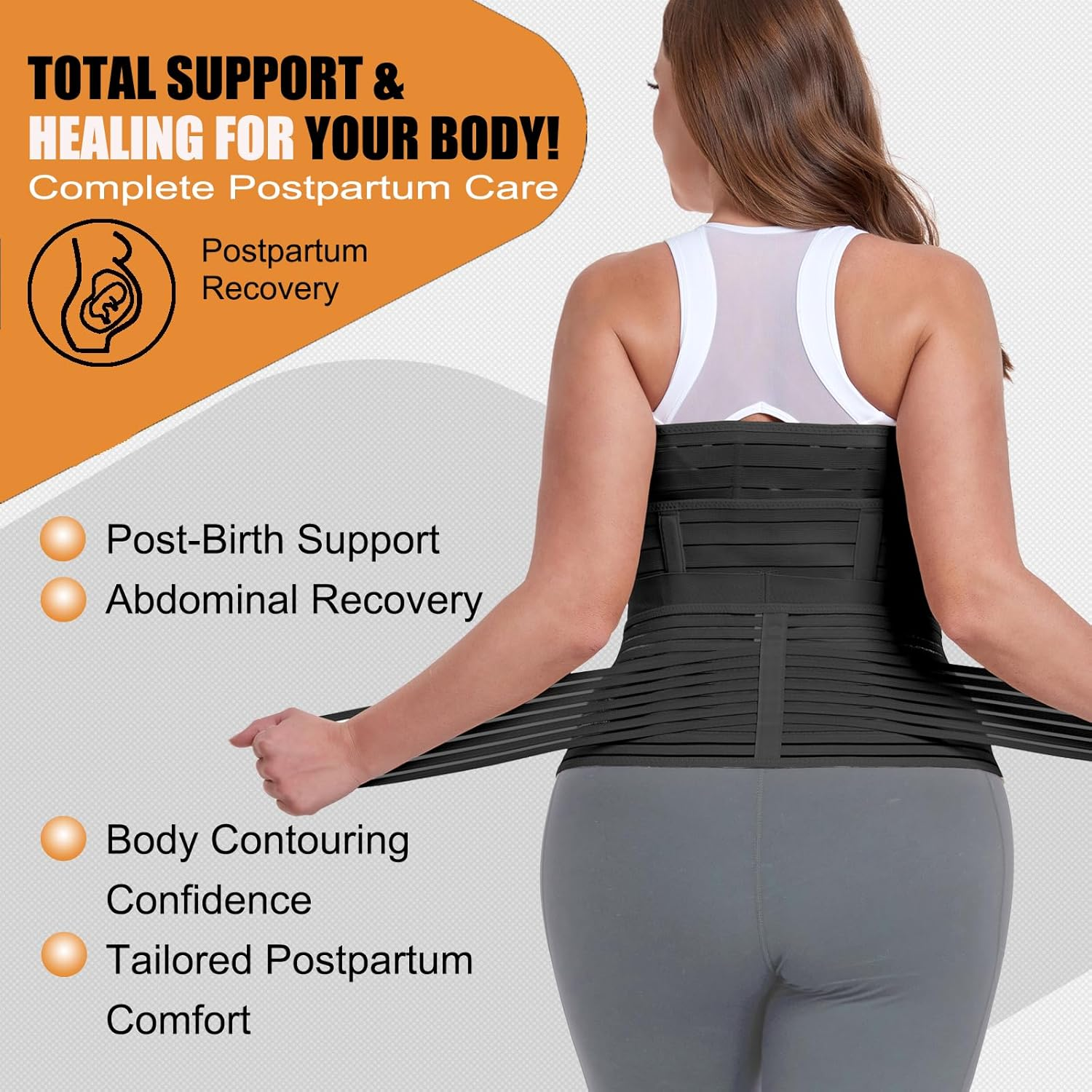 3 in 1 Postpartum Belly Support Recovery Wrap - Postpartum Belly Band & Abdominal Binder Shapewear (Black, XL) image number 2