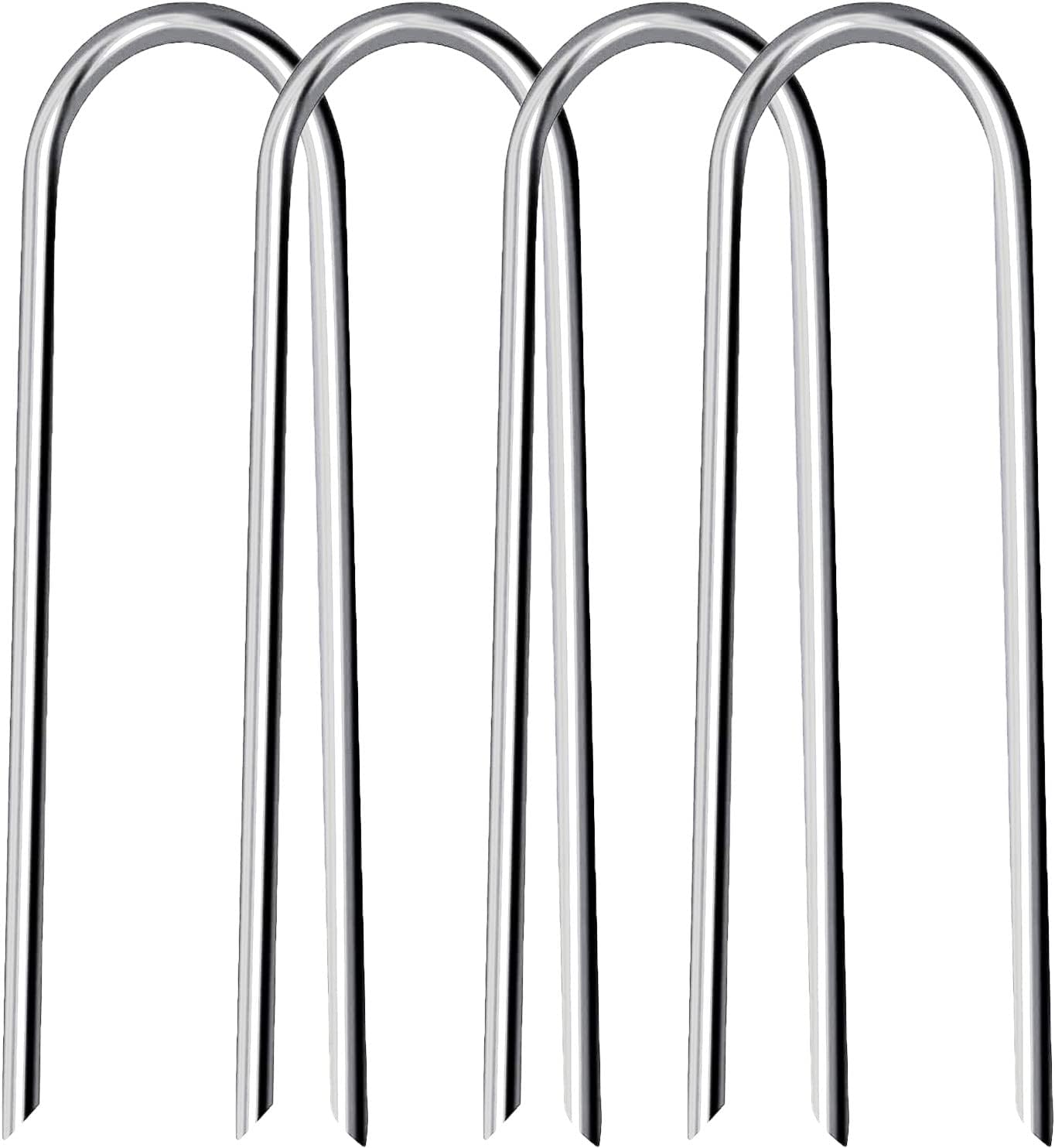Heavy Duty U-Shaped Metal Trampoline Stakes Anchors, 6Pcs Silver Galvanized Steel, 11.8In Long, Sharp Ends, High Wind Resistance