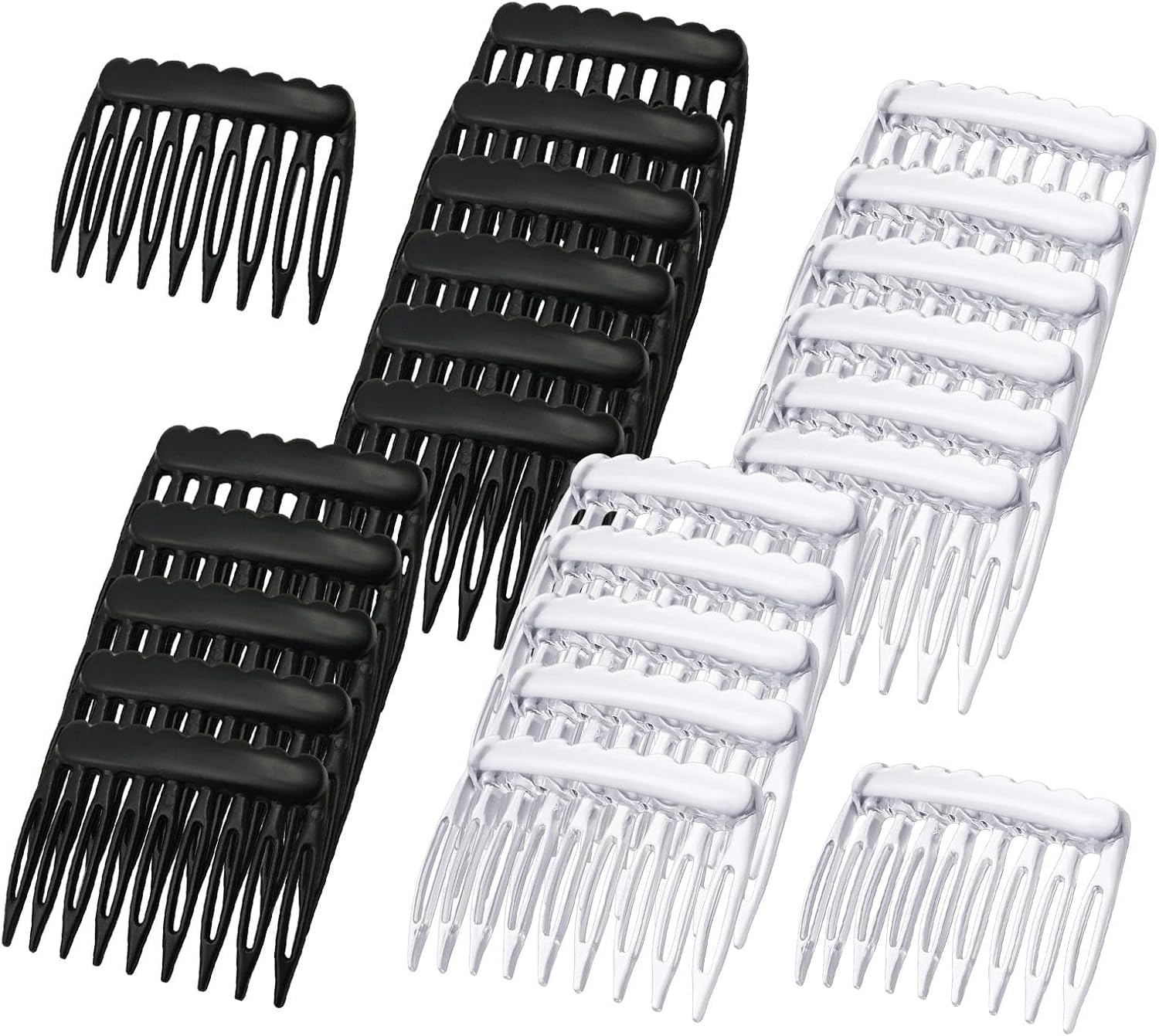 24-Piece Decorative Hair Combs - Classic French Twist Style Accessory, Black and Transparent Side Styling Hair Combs | Veil Combs, French Hair Comb for Daily Hair
