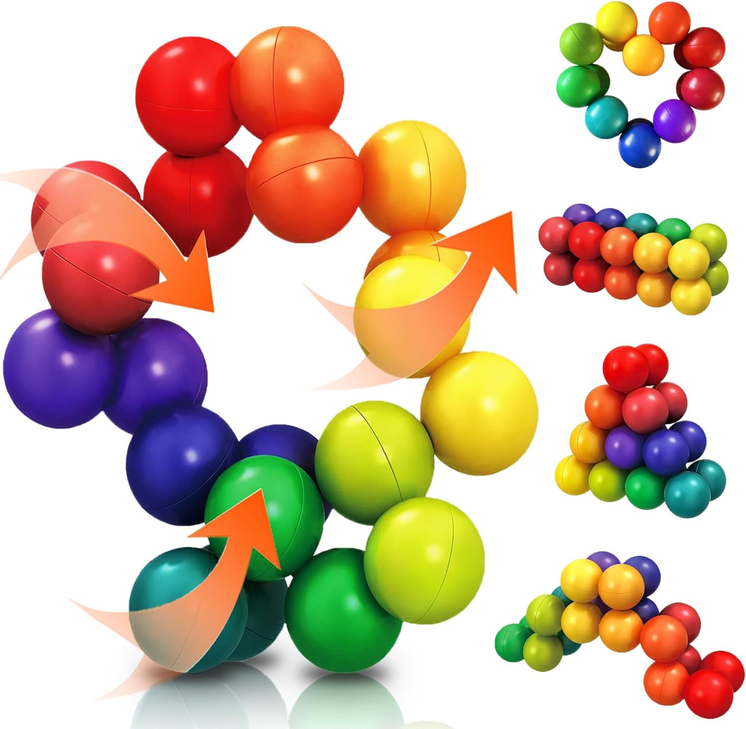 Autism Sensory Fidget Toys for Kids Toddler Adluts (Large), Autistic Travel Toys Rainbow Ball ADHD Quiet Cool Stress Toy Stocking Stuffer Gift for Boy Girl 3+ Year Old, Non-Magnetic image number 3