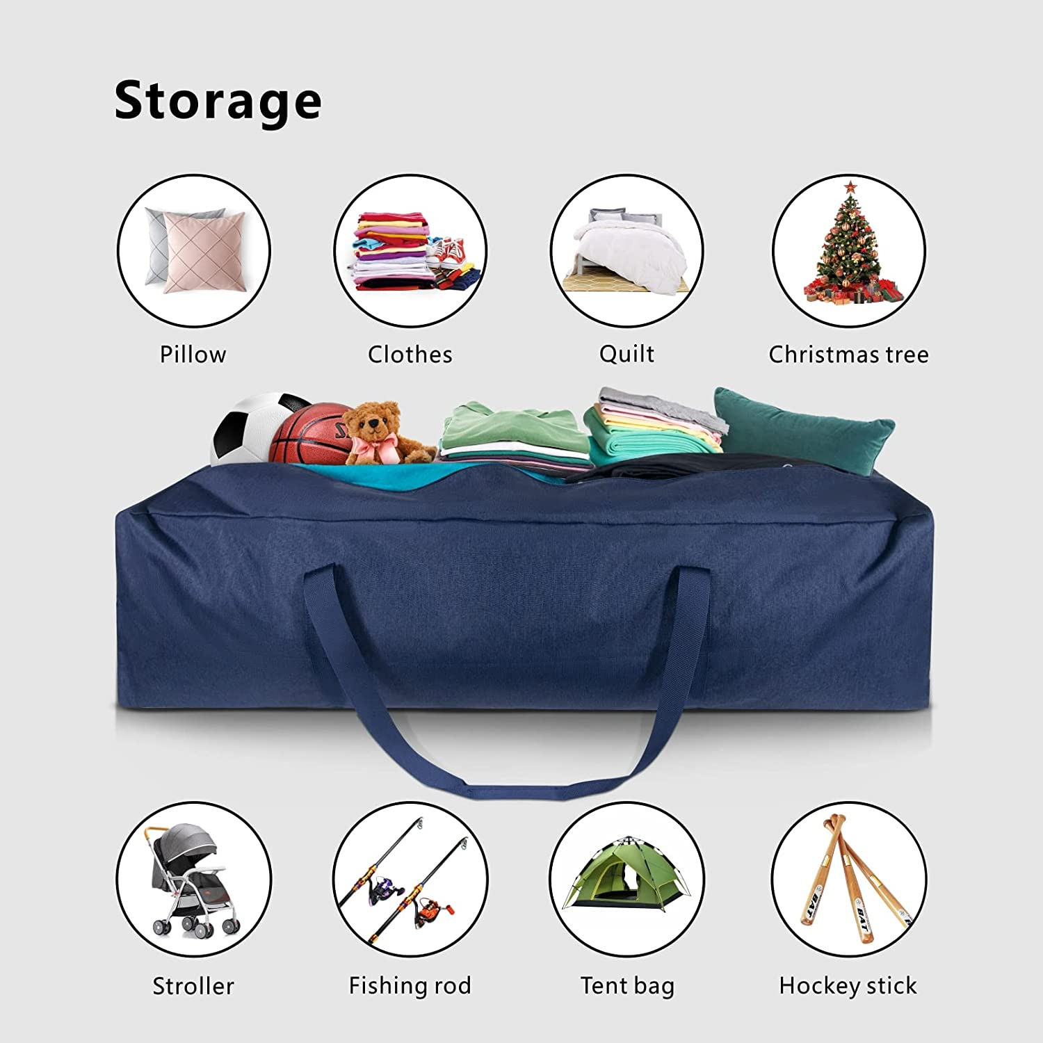 Topdesign 1-Pack 46 Inch Extra Large Zippered Duffel Bag for Travel Camping Sports Equipment Storage, Waterproof Foldable Luggage Bag with Padded Handles (Blue) image number 3