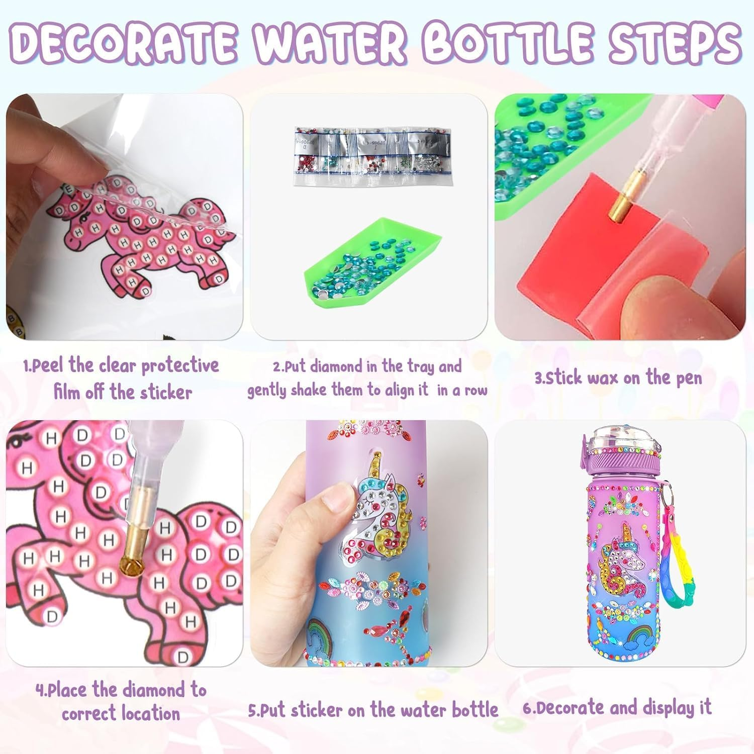 Decorate Your Own Water Bottle Kits with Stickers,Diamond, Mermaid DIY Gem Diamond Painting Crafts, Fun Arts and Crafts, Best Birthday School Gift 4 6 8 10 12 Year Old Girls image number 6