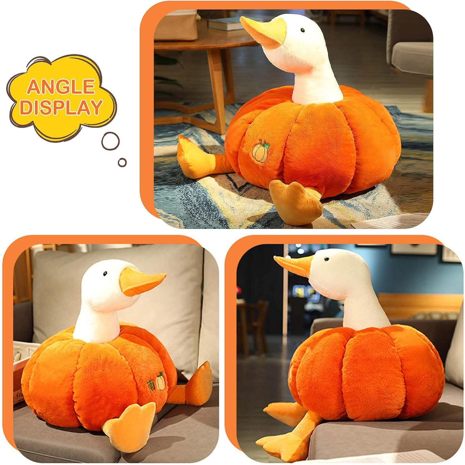 9.8'' Pumpkin Duck Plush Toy Cute Hugging Plush Pillow, Goose Stuffed Animal for Halloween Christmas Birthday Parties Decorate and Gifts image number 3